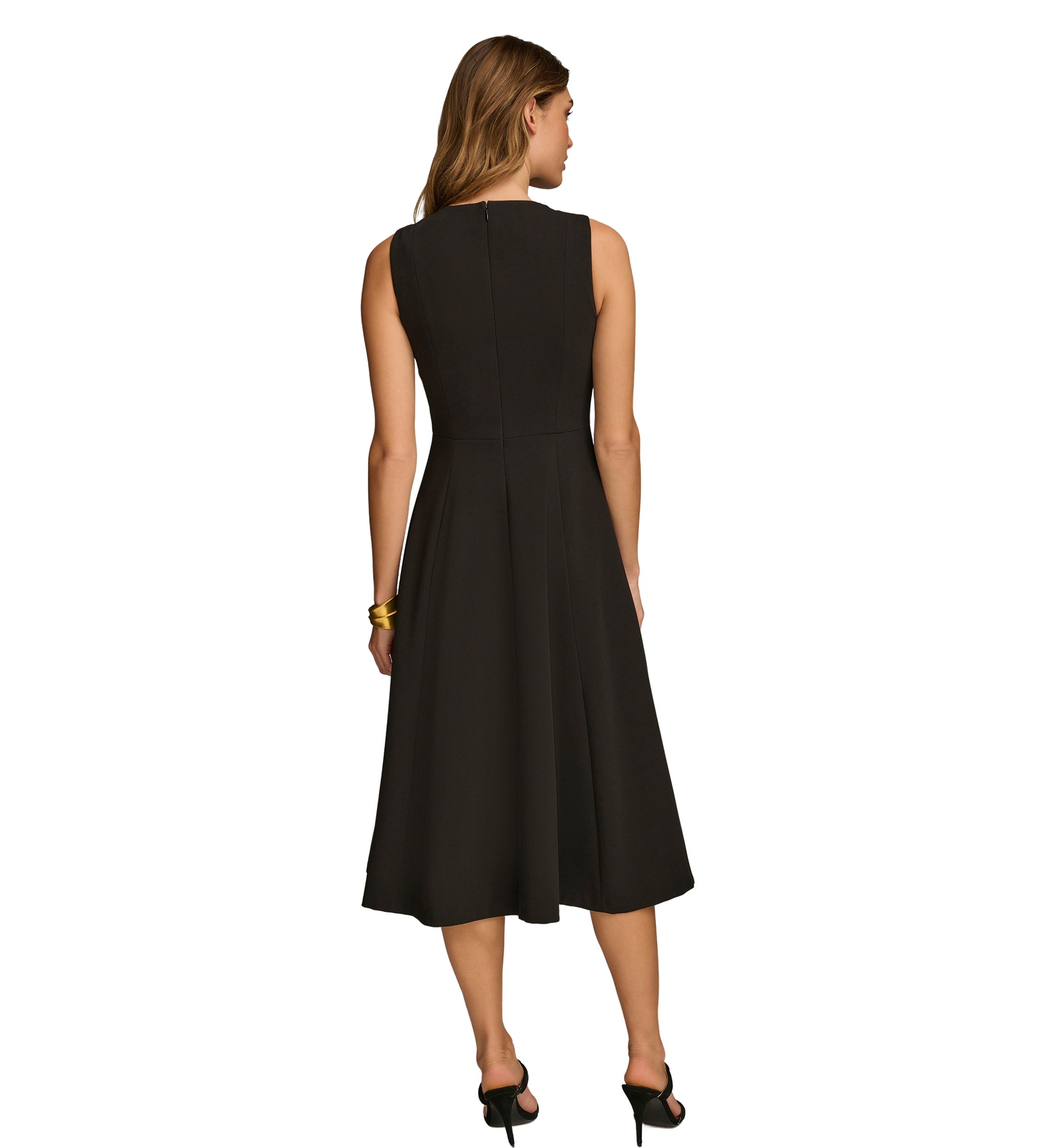 Womens Sleeveless Solid A-Line Scuba Dress