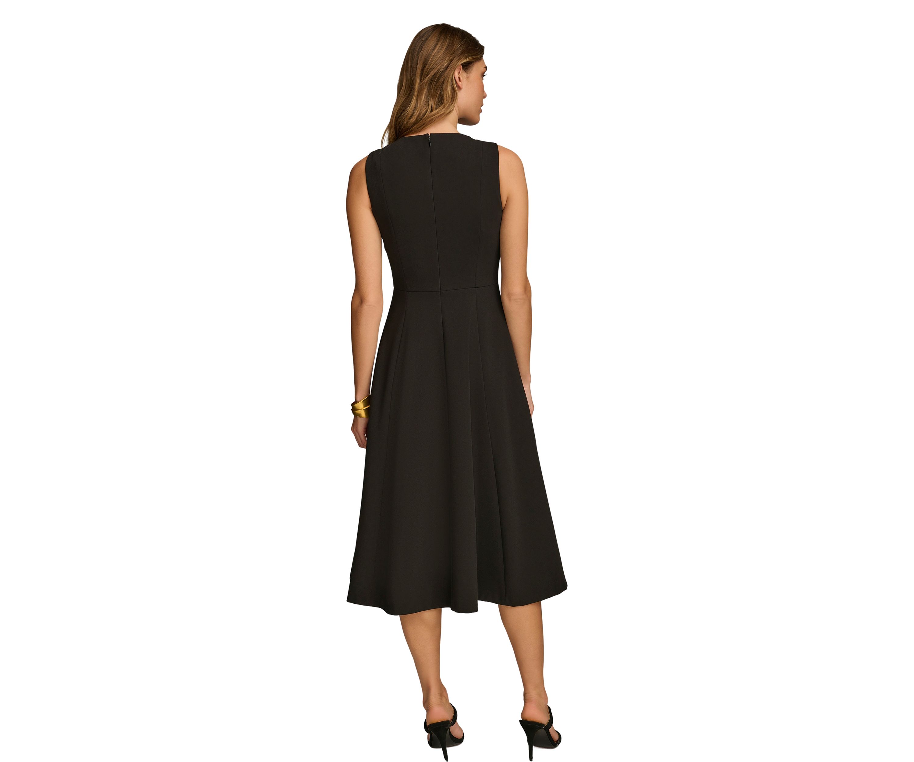 Womens Sleeveless Solid A-Line Scuba Dress