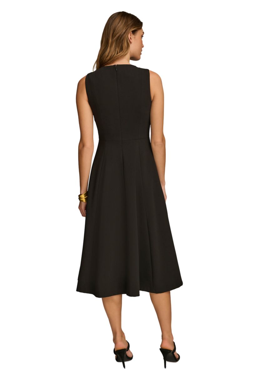 Womens Sleeveless Solid A-Line Scuba Dress