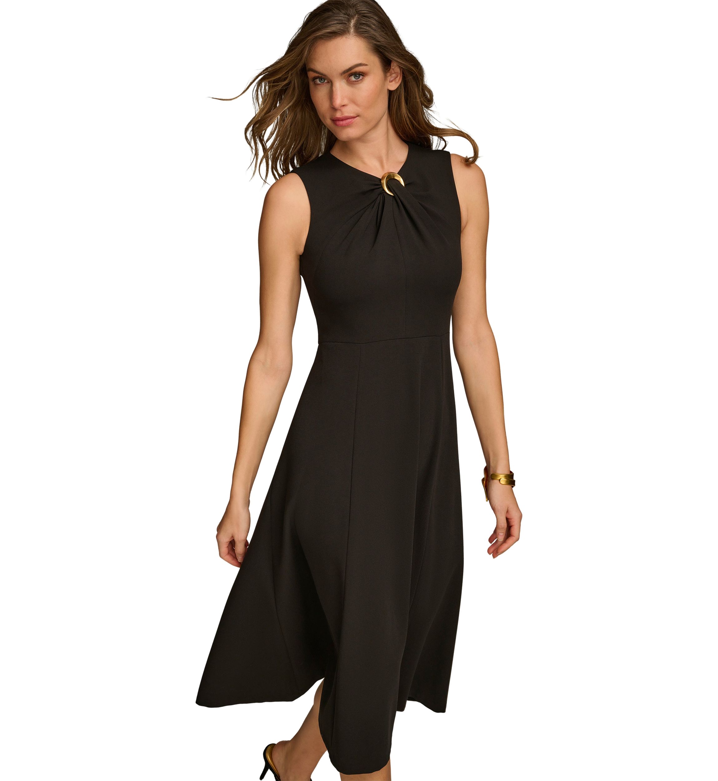 Womens Sleeveless Solid A-Line Scuba Dress