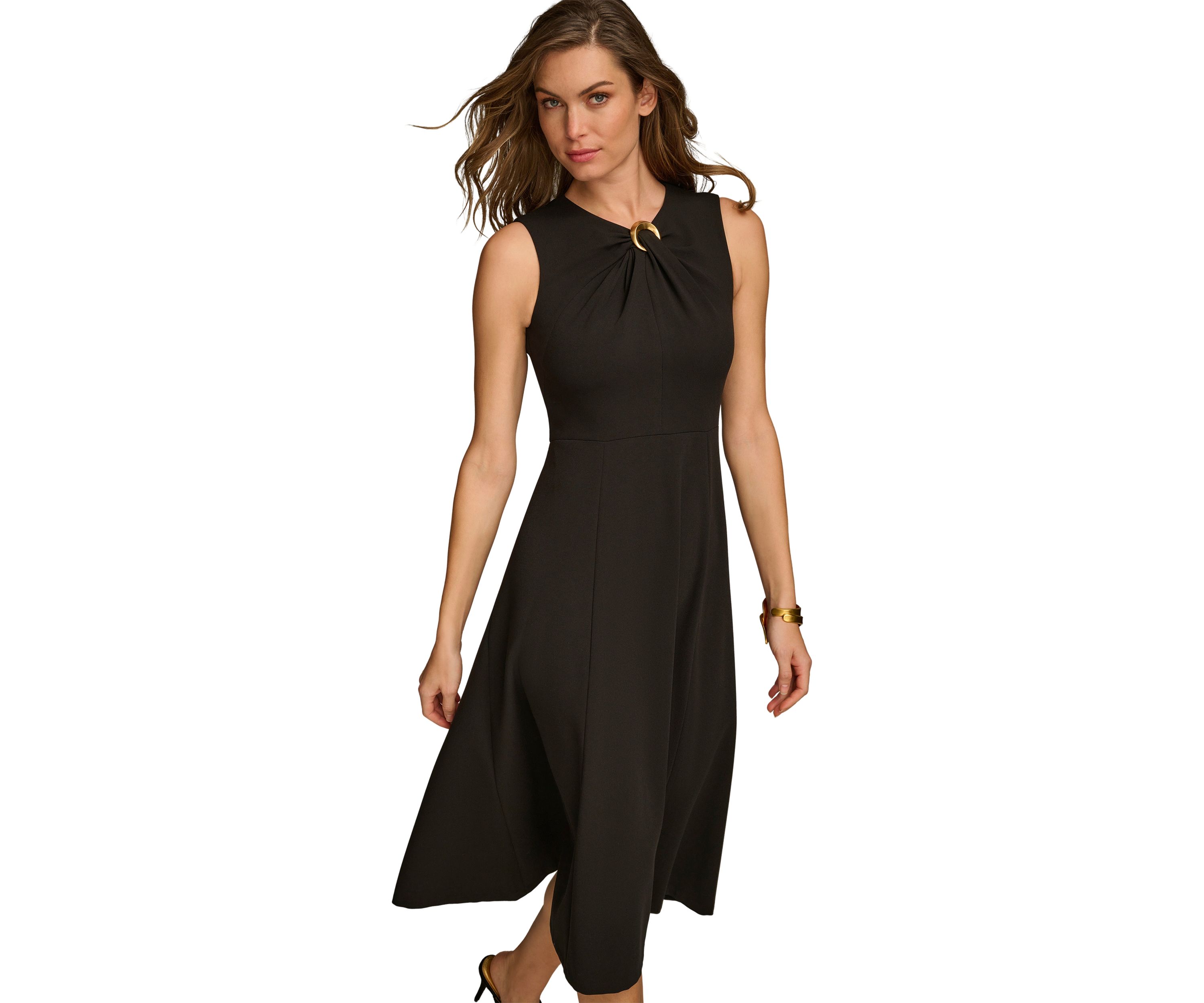 Womens Sleeveless Solid A-Line Scuba Dress