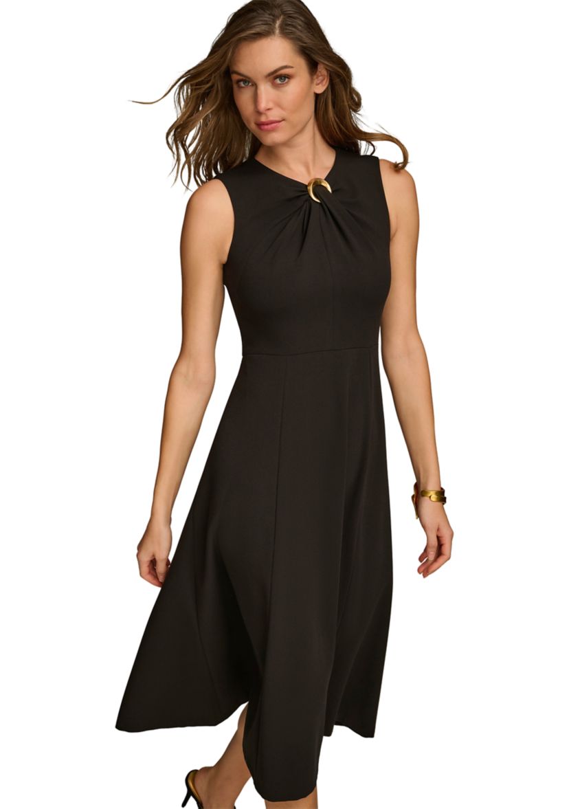 Womens Sleeveless Solid A-Line Scuba Dress