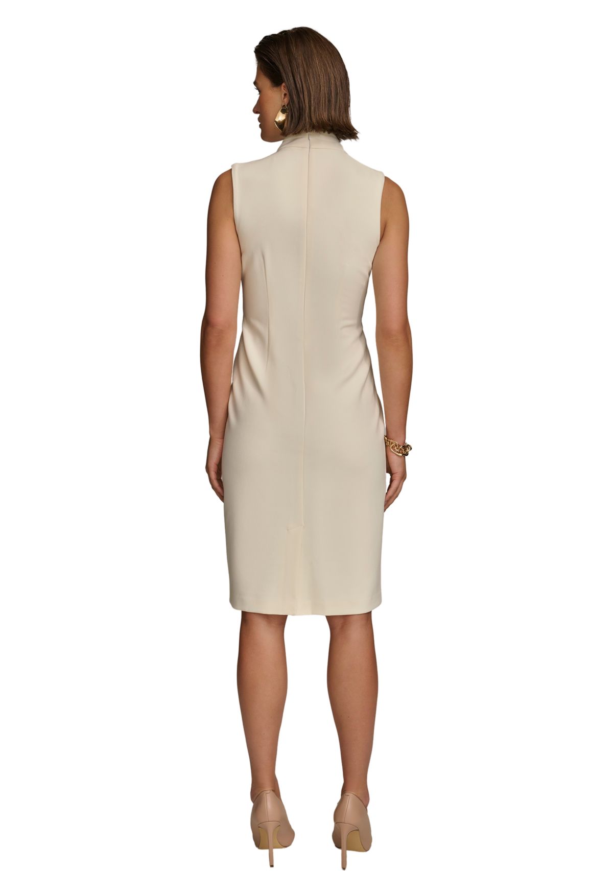 Womens Sleeveless Surplice Solid Scuba A-Line Dress