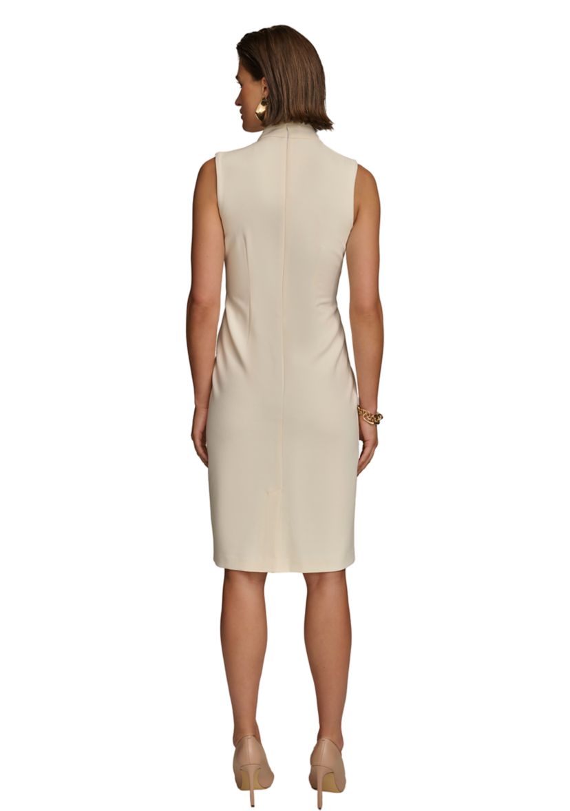 Womens Sleeveless Surplice Solid Scuba A-Line Dress