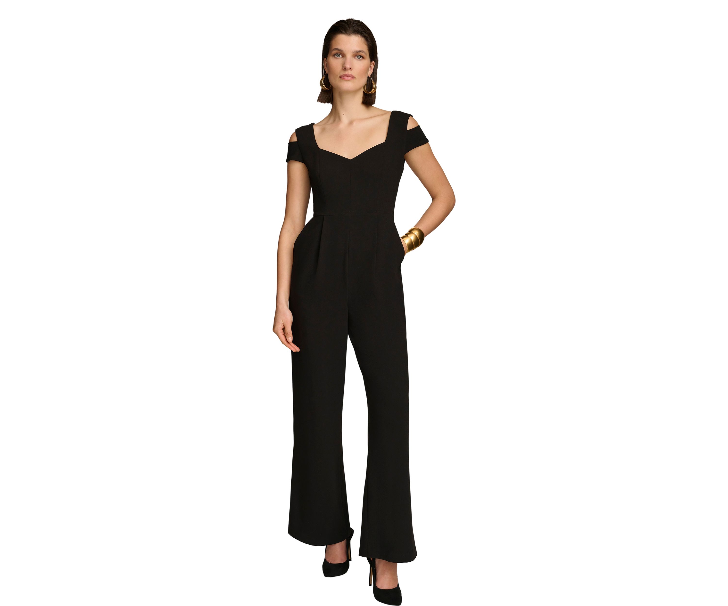 Womens Solid V-Neck Jumpsuit