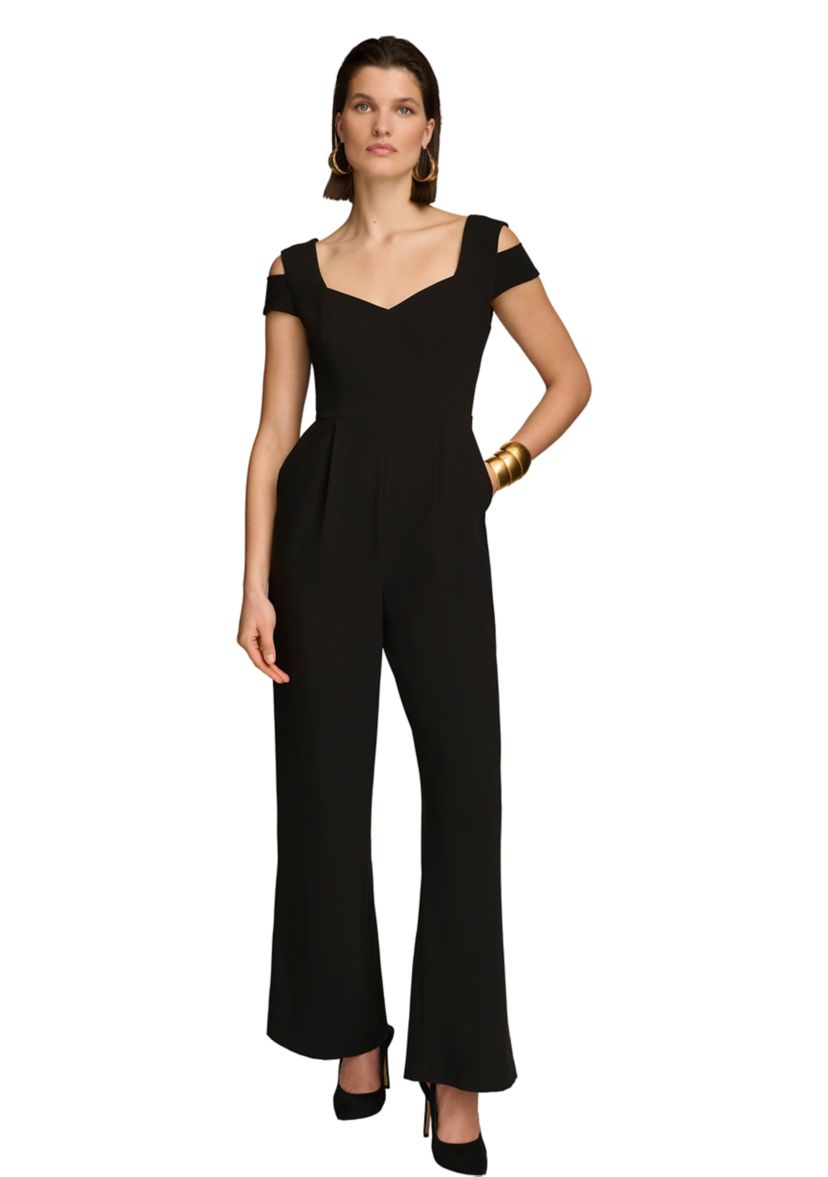 Womens Solid V-Neck Jumpsuit