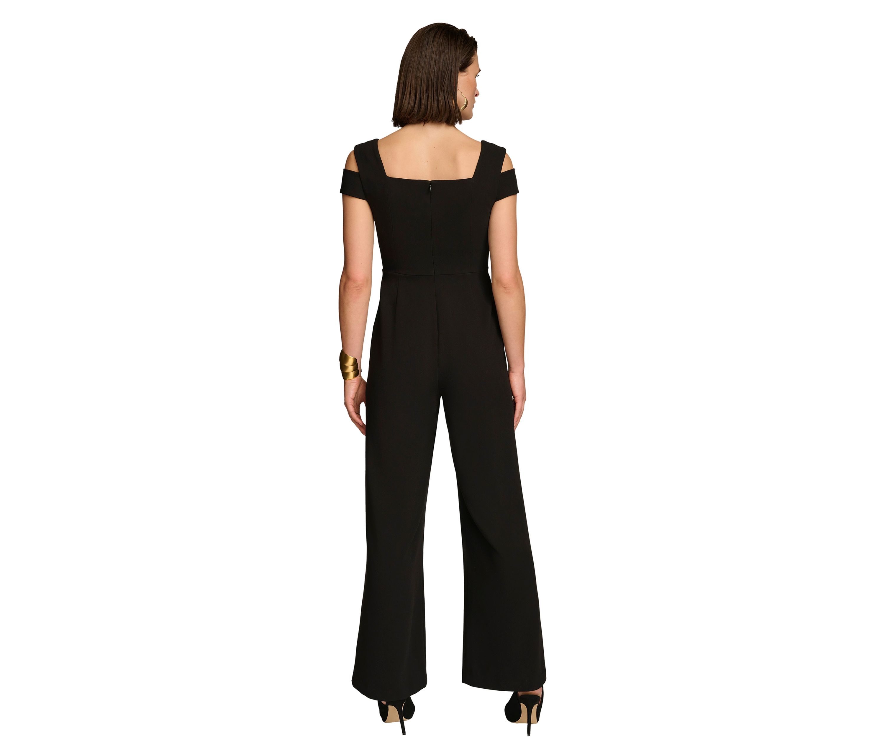 Womens Solid V-Neck Jumpsuit