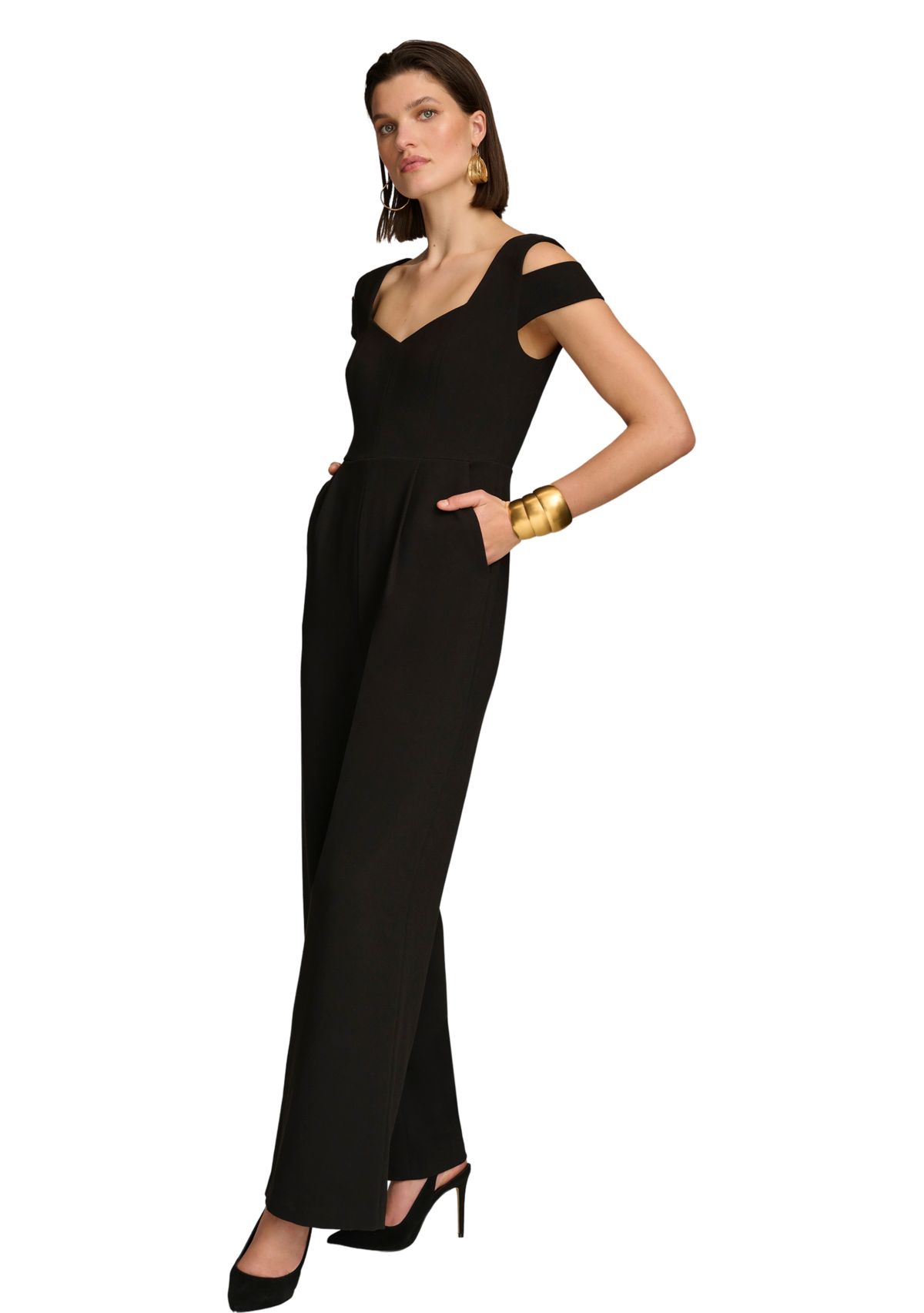 Womens Solid V-Neck Jumpsuit