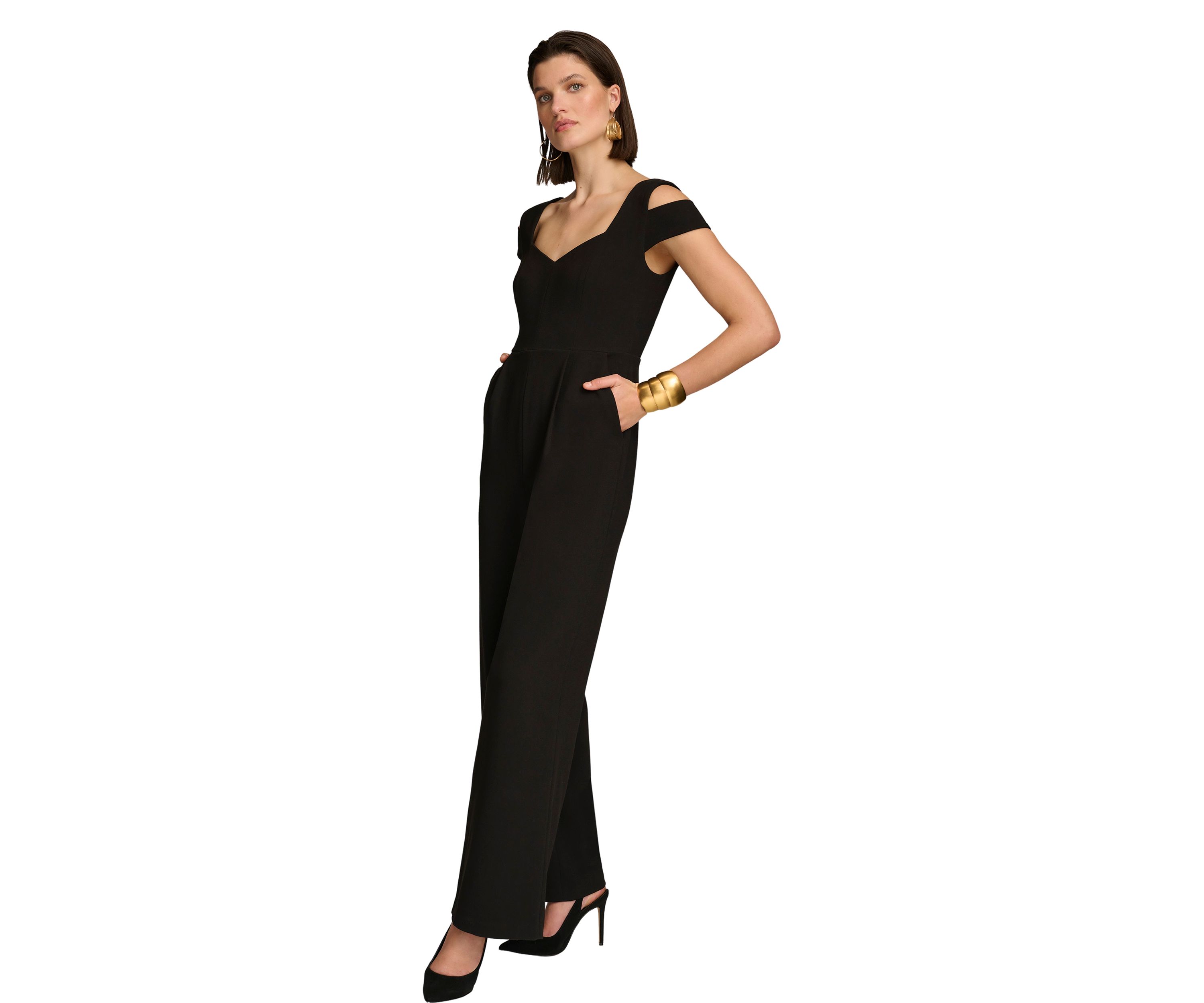 Womens Solid V-Neck Jumpsuit
