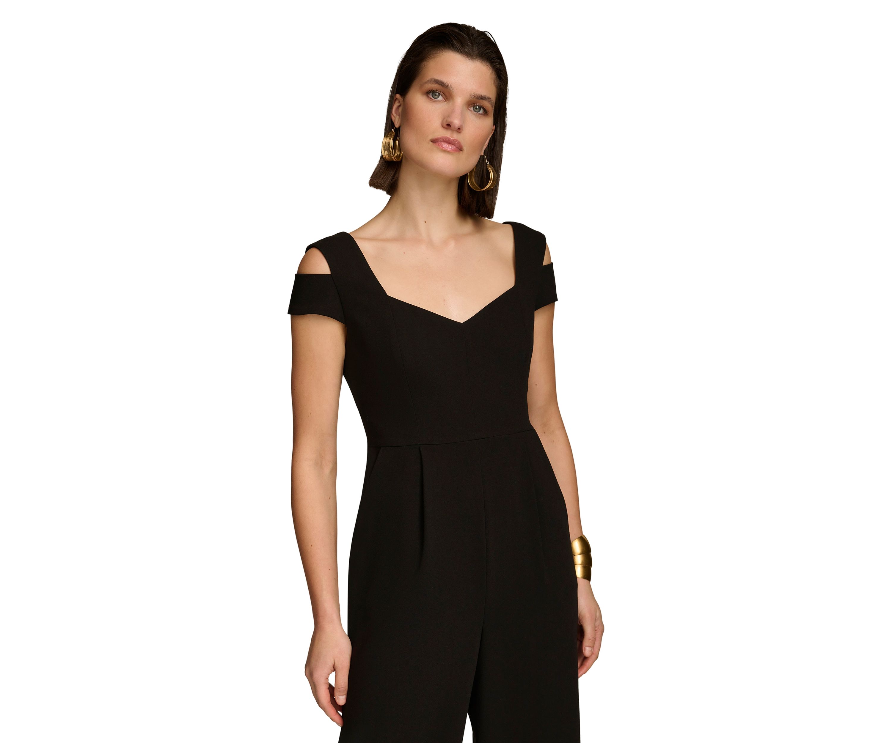 Womens Solid V-Neck Jumpsuit