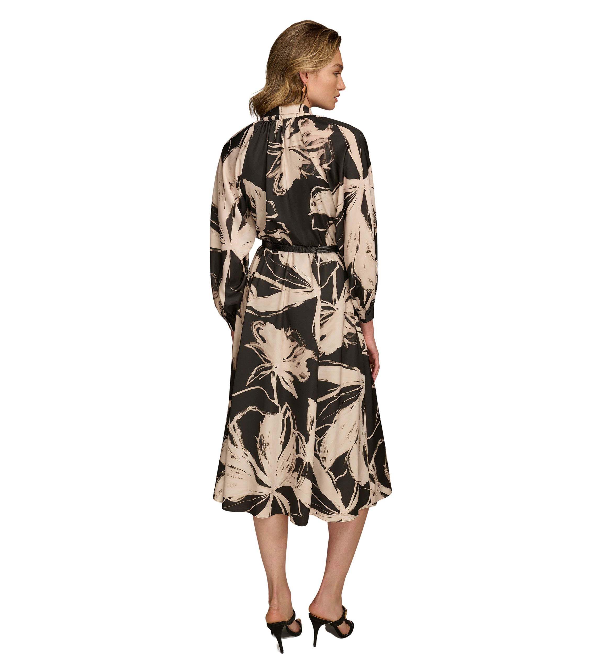 Womens Blouson Sleeve Abstract Print Maxi Dress