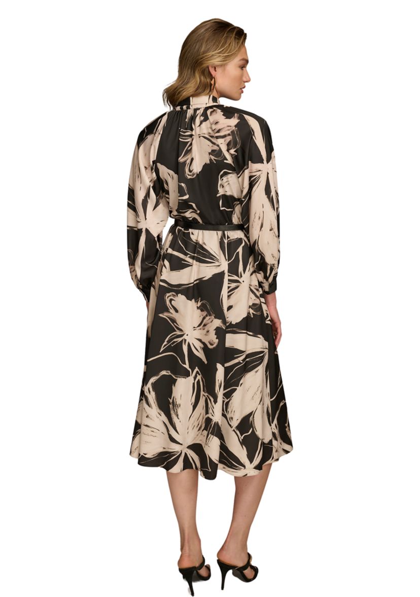 Womens Blouson Sleeve Abstract Print Maxi Dress