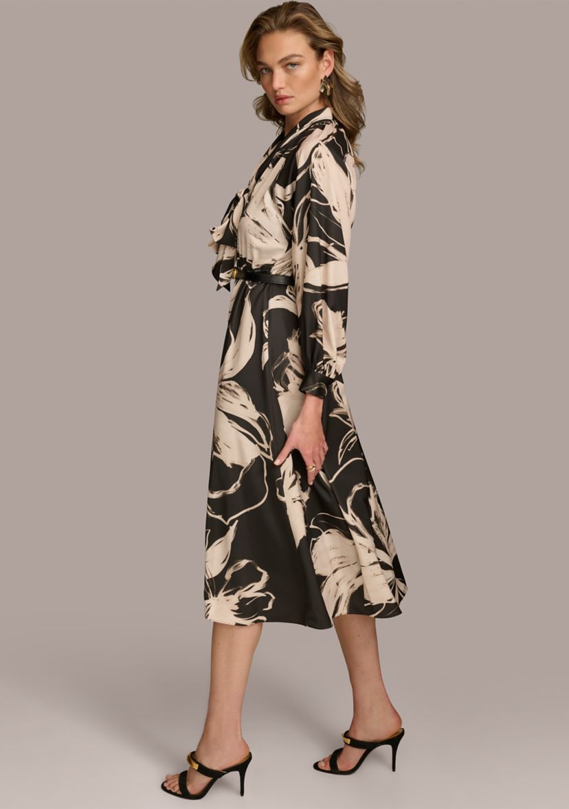 Womens Blouson Sleeve Abstract Print Maxi Dress