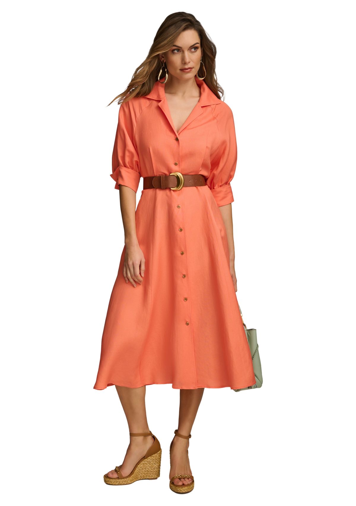 Womens Collared Belted Waist Fit and Flare Dress