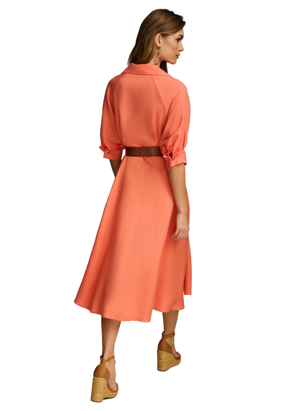 Womens Collared Belted Waist Fit and Flare Dress