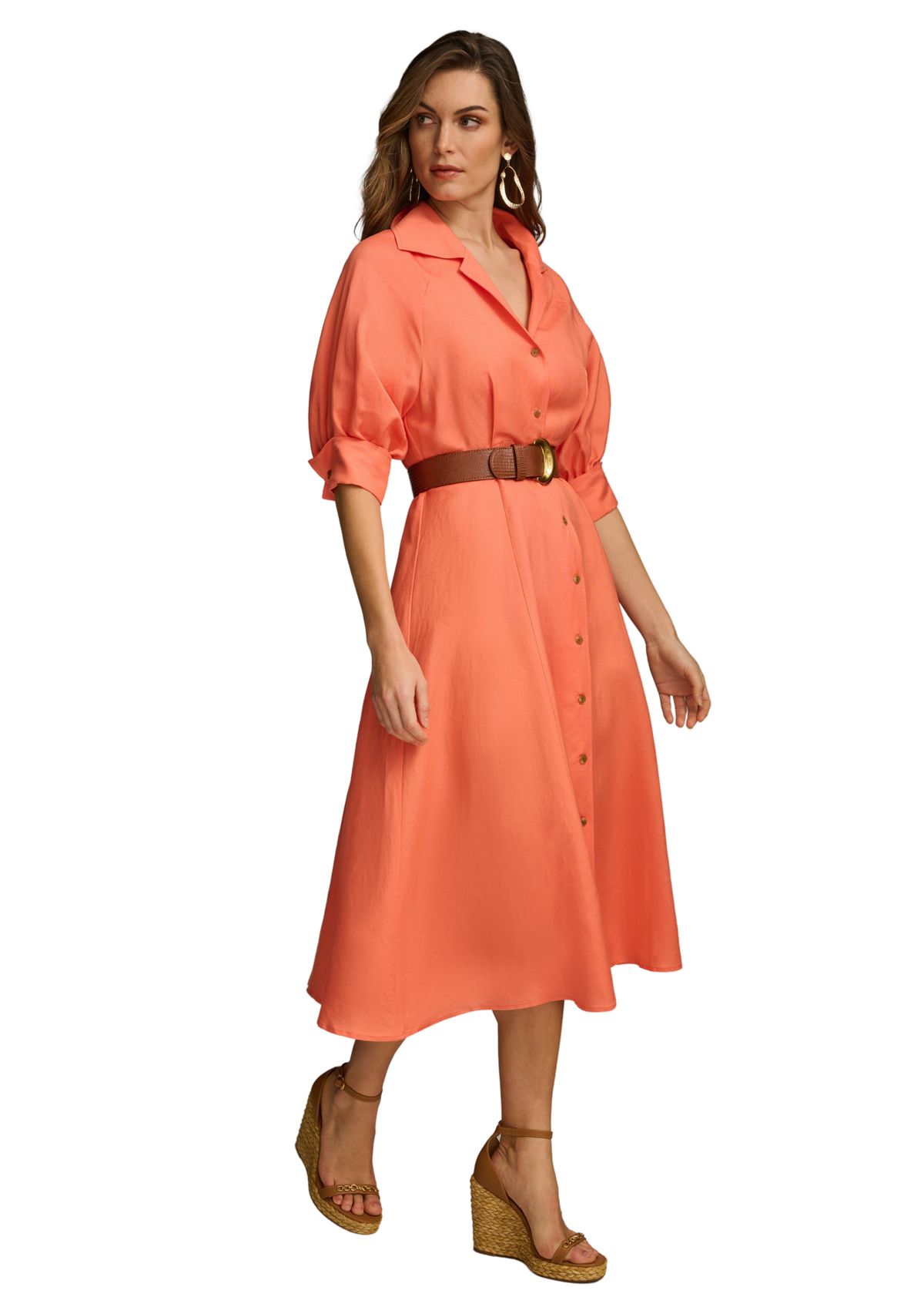 Womens Collared Belted Waist Fit and Flare Dress