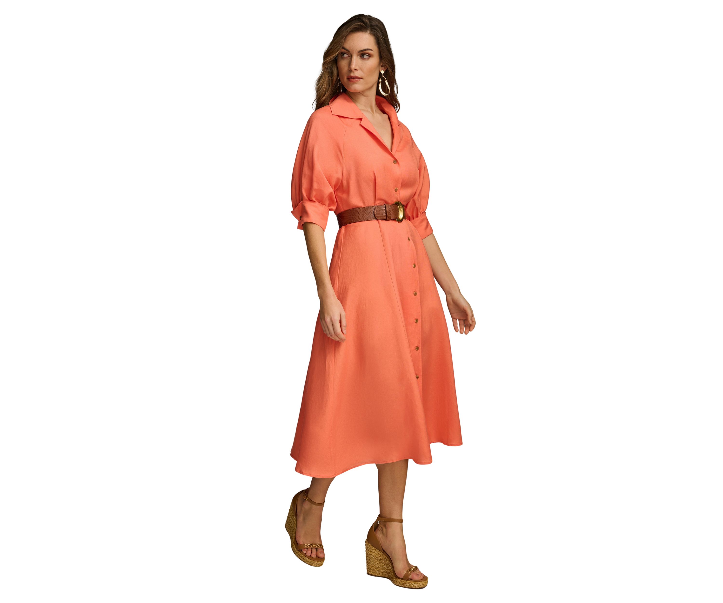 Womens Collared Belted Waist Fit and Flare Dress