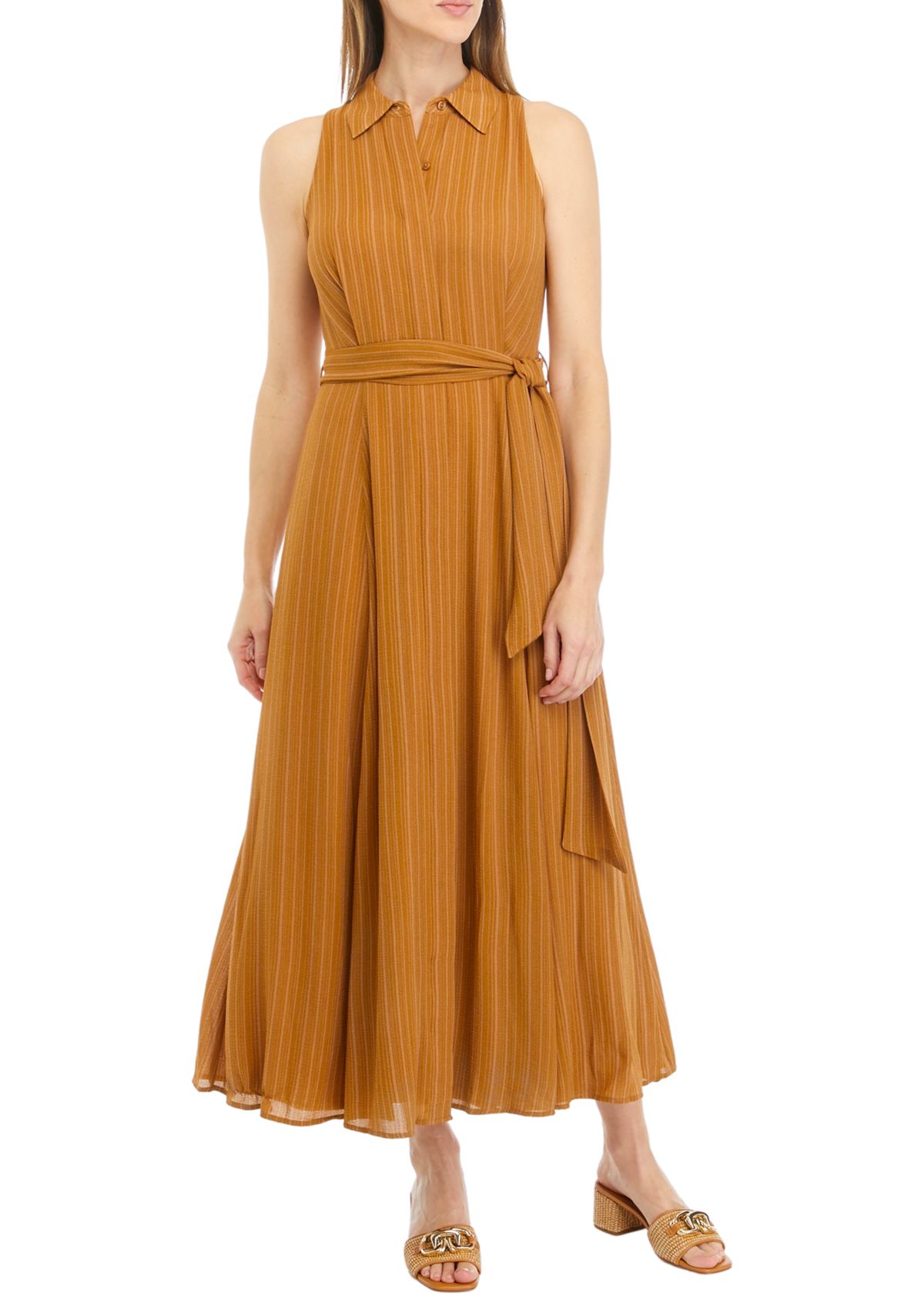 Womens Sleeveless Collar Neck Solid Fit and Flare Dress