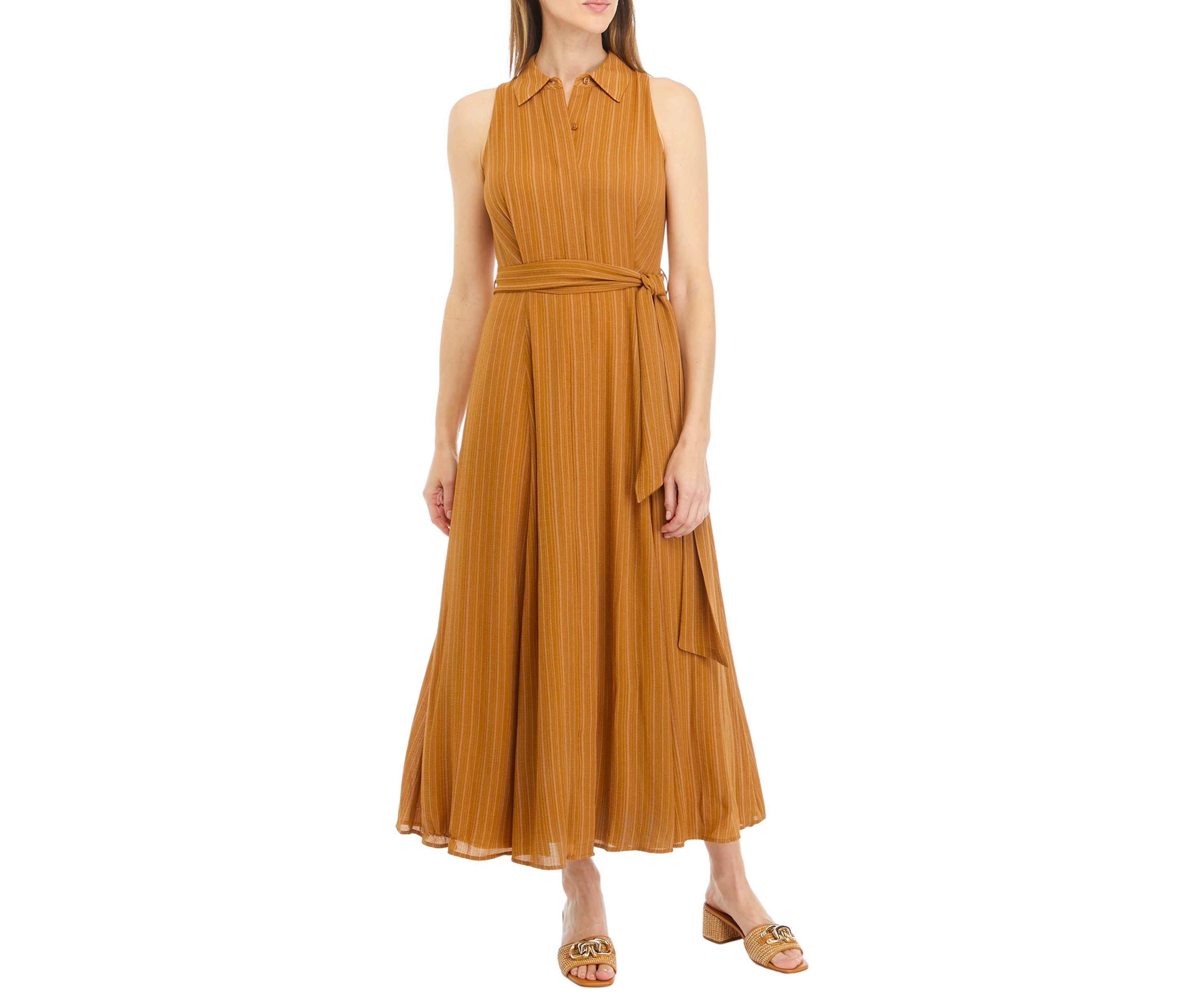 Womens Sleeveless Collar Neck Solid Fit and Flare Dress