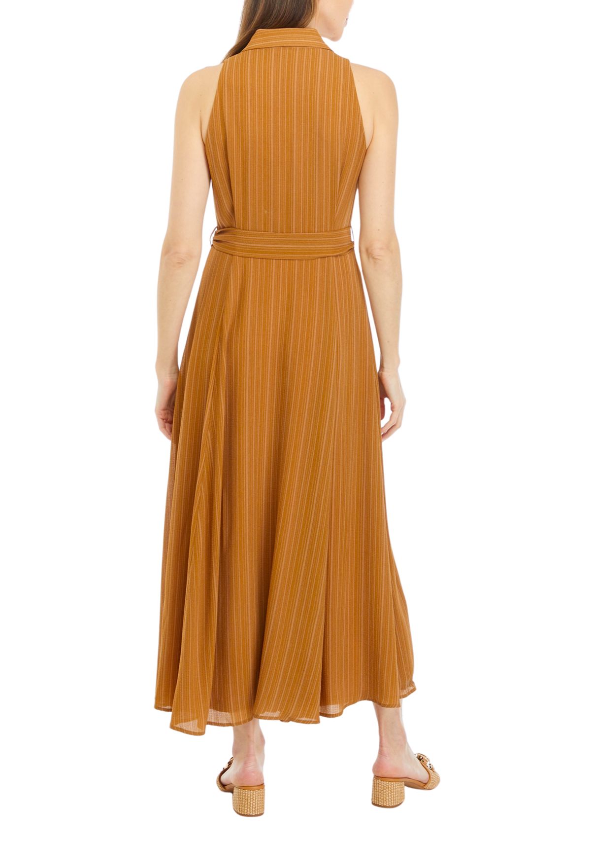 Womens Sleeveless Collar Neck Solid Fit and Flare Dress