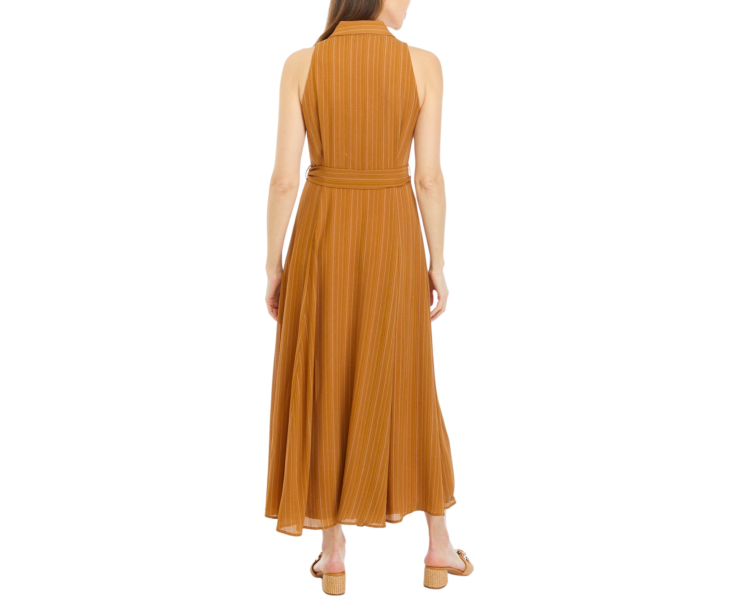 Womens Sleeveless Collar Neck Solid Fit and Flare Dress