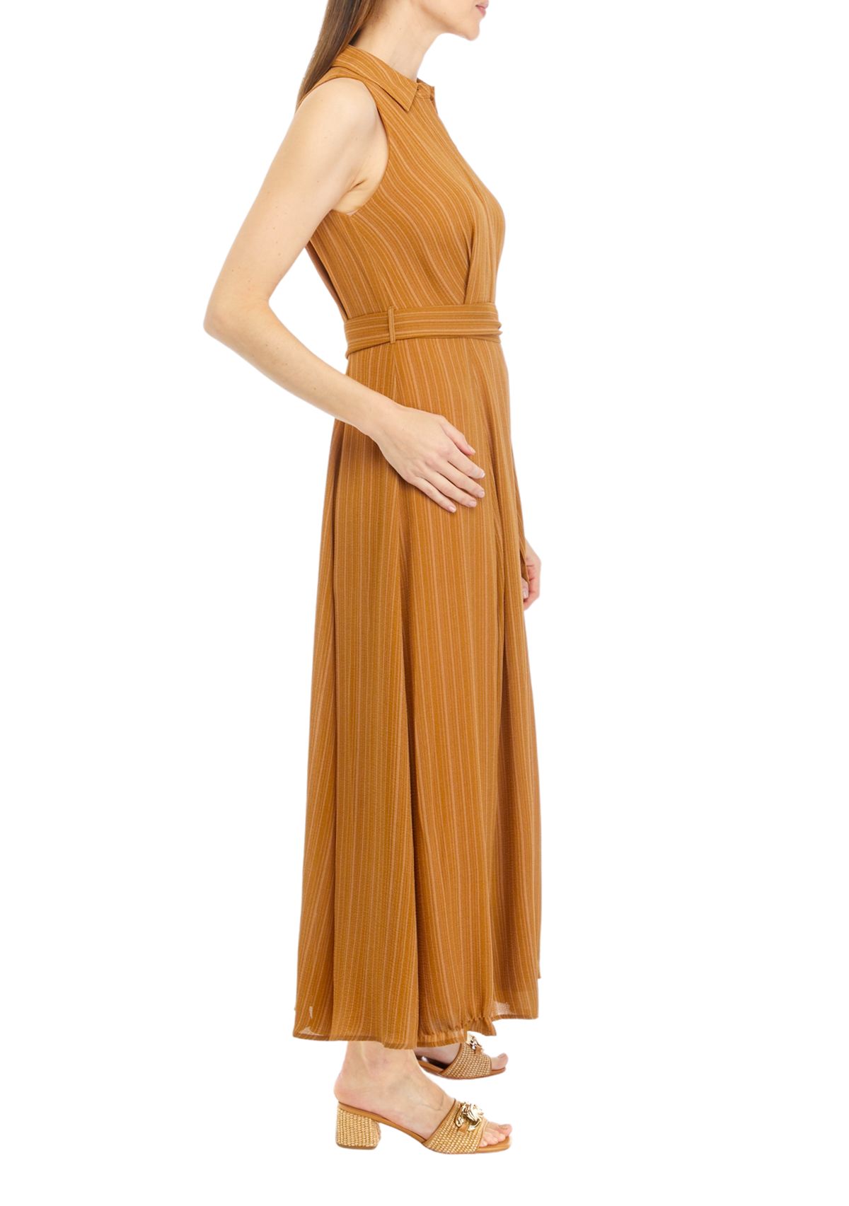 Womens Sleeveless Collar Neck Solid Fit and Flare Dress