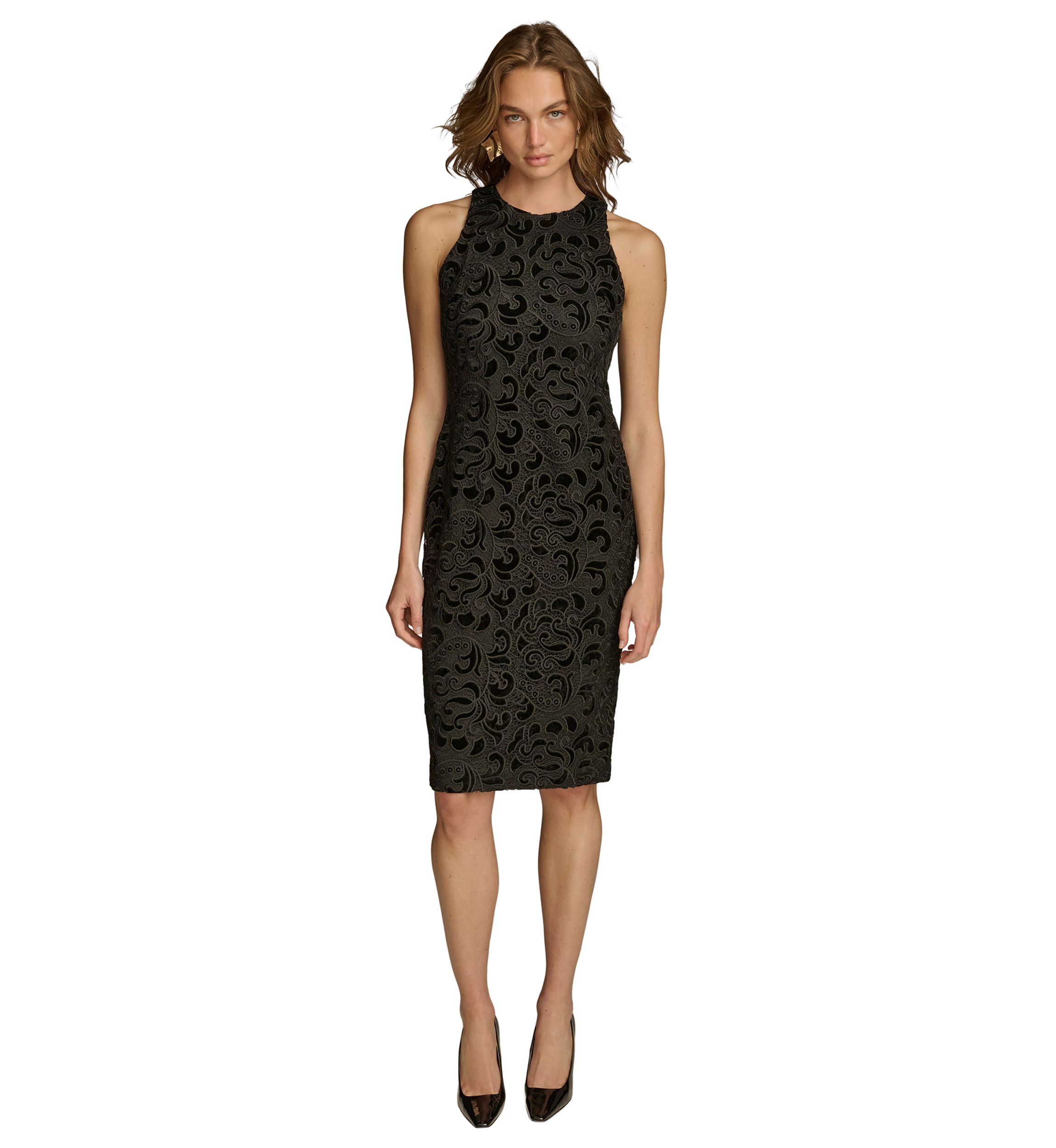 Womens Sleeveless Textured Sheath Dress