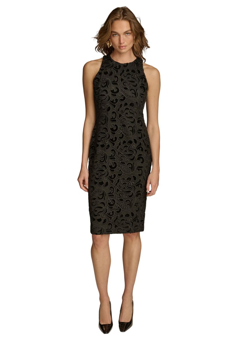 Womens Sleeveless Textured Sheath Dress