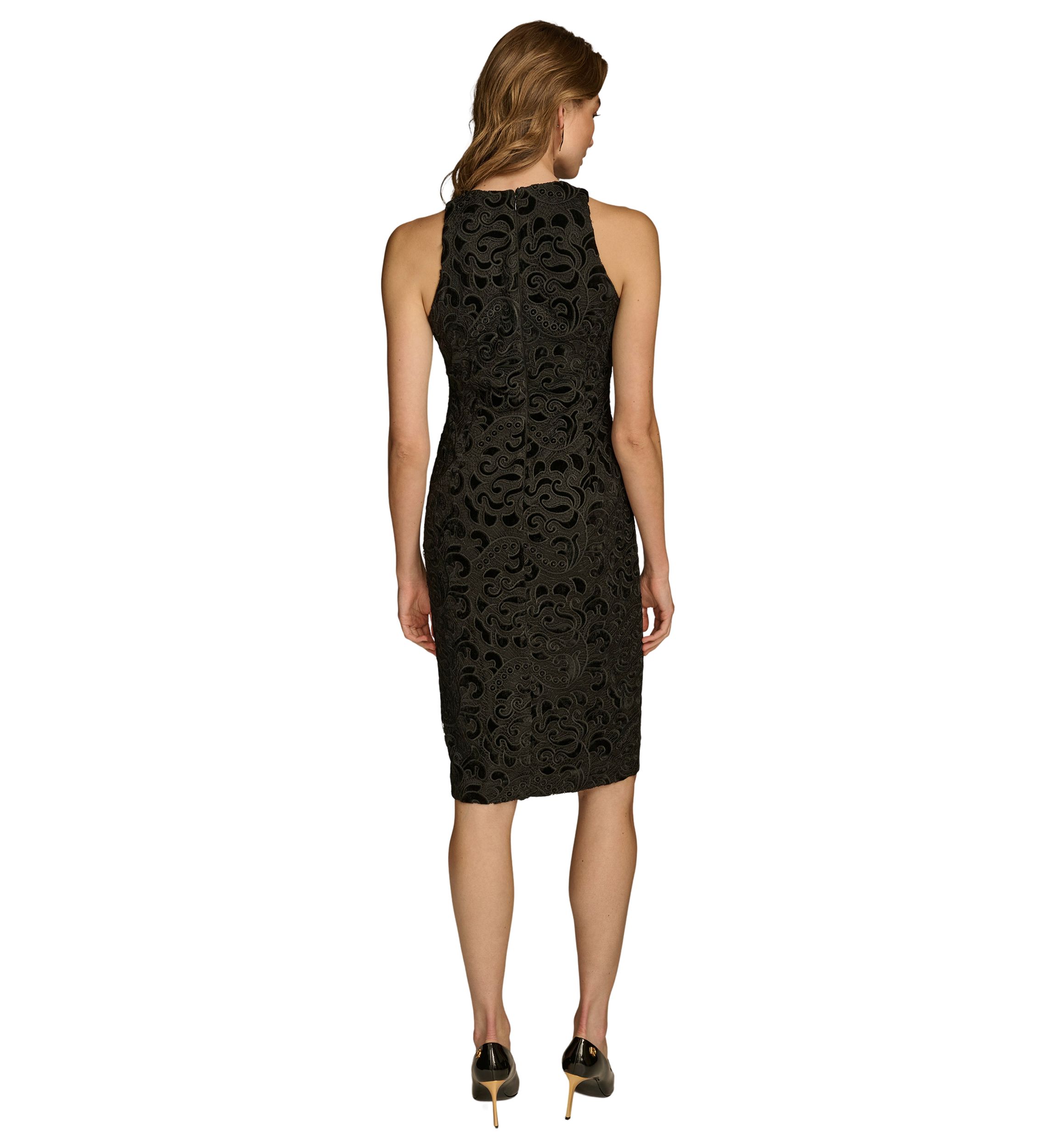 Womens Sleeveless Textured Sheath Dress