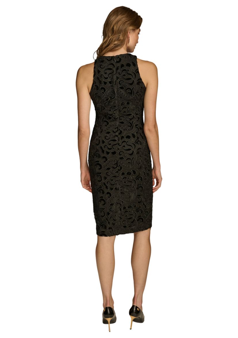 Womens Sleeveless Textured Sheath Dress