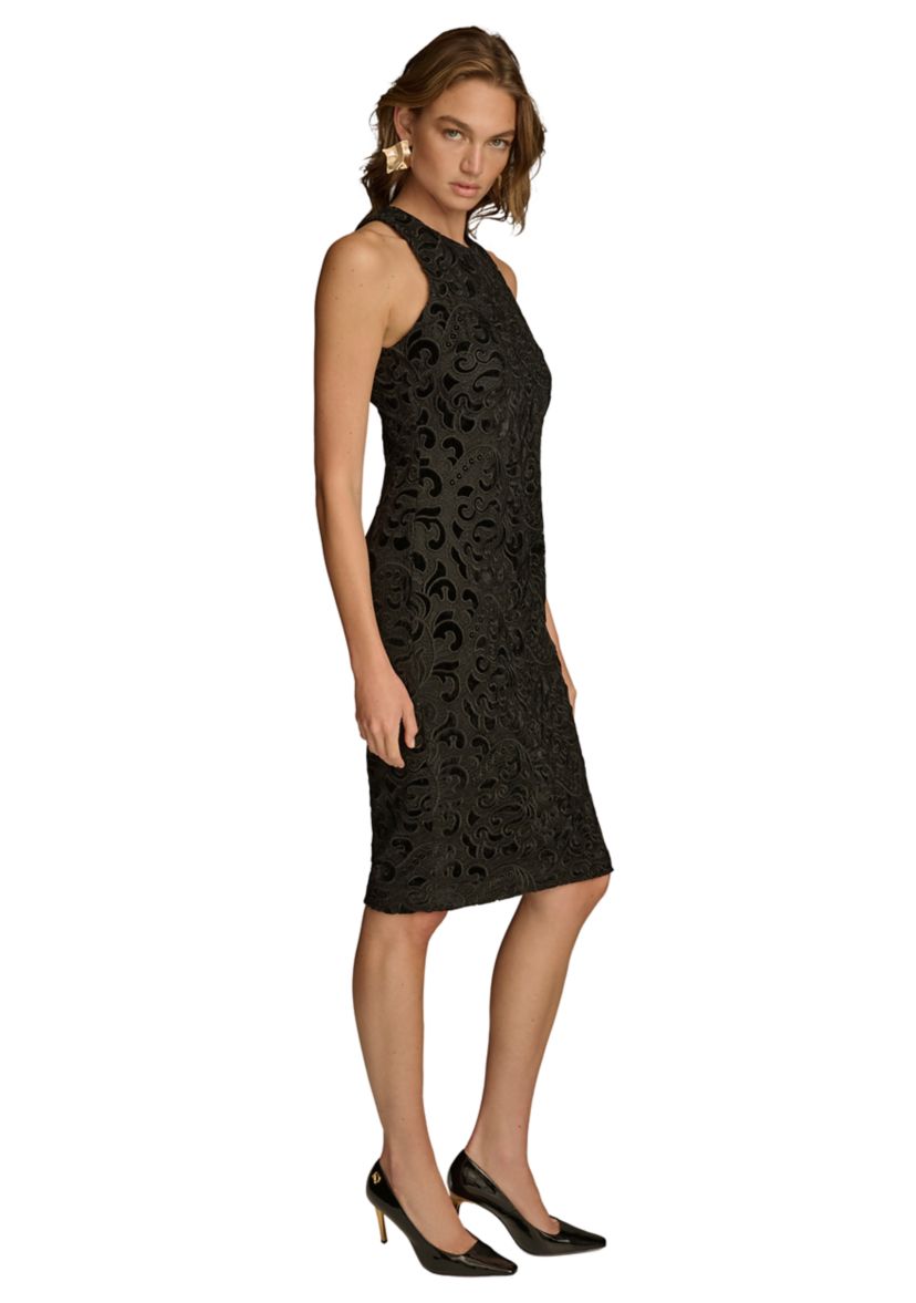 Womens Sleeveless Textured Sheath Dress