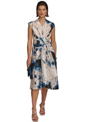 Women's Cap Sleeve V-Neck Floral Print Fit and Flare Dress