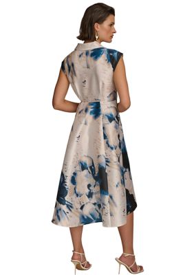 Women's Cap Sleeve V-Neck Floral Print Fit and Flare Dress