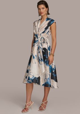 Women's Cap Sleeve V-Neck Floral Print Fit and Flare Dress