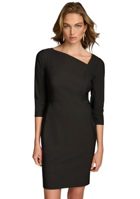 【Donna Karan New York】Asymmetric-Neck Sheath Dress Asymmetrical Neck Cocktail Sheath Dress | Sheath Dress
