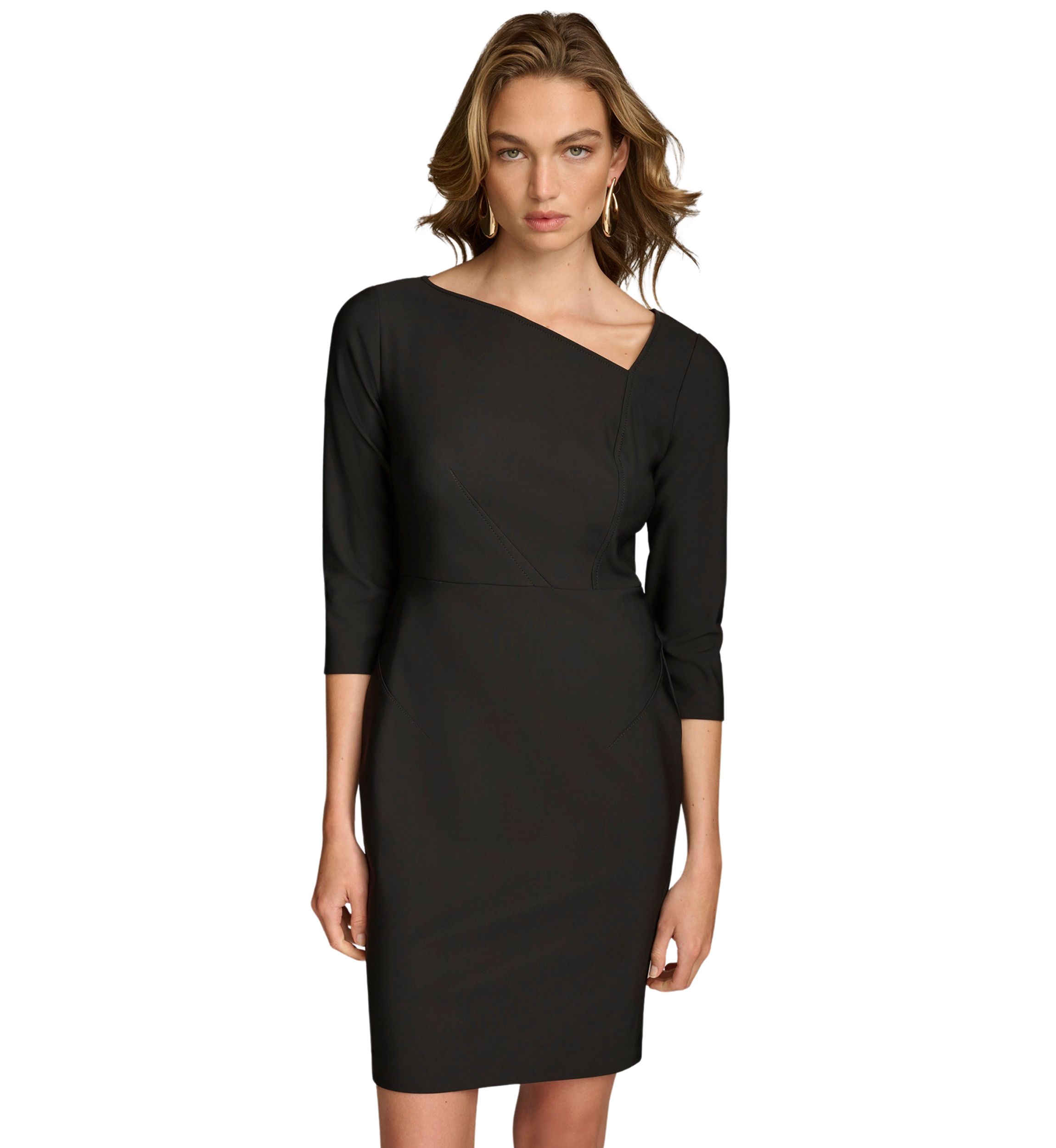 Womens Asymmetric Neck Solid Sheath Dress