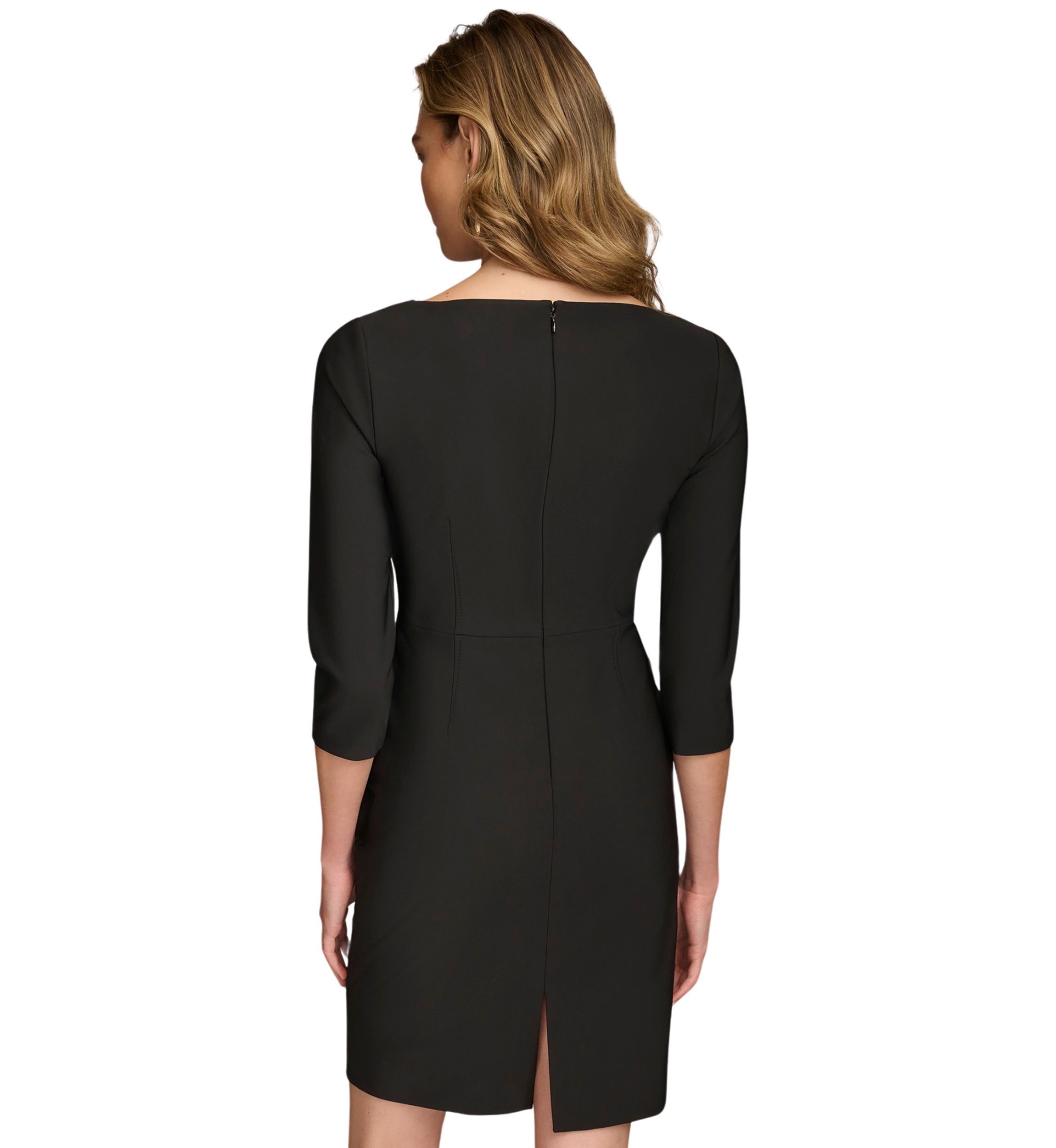 Womens Asymmetric Neck Solid Sheath Dress