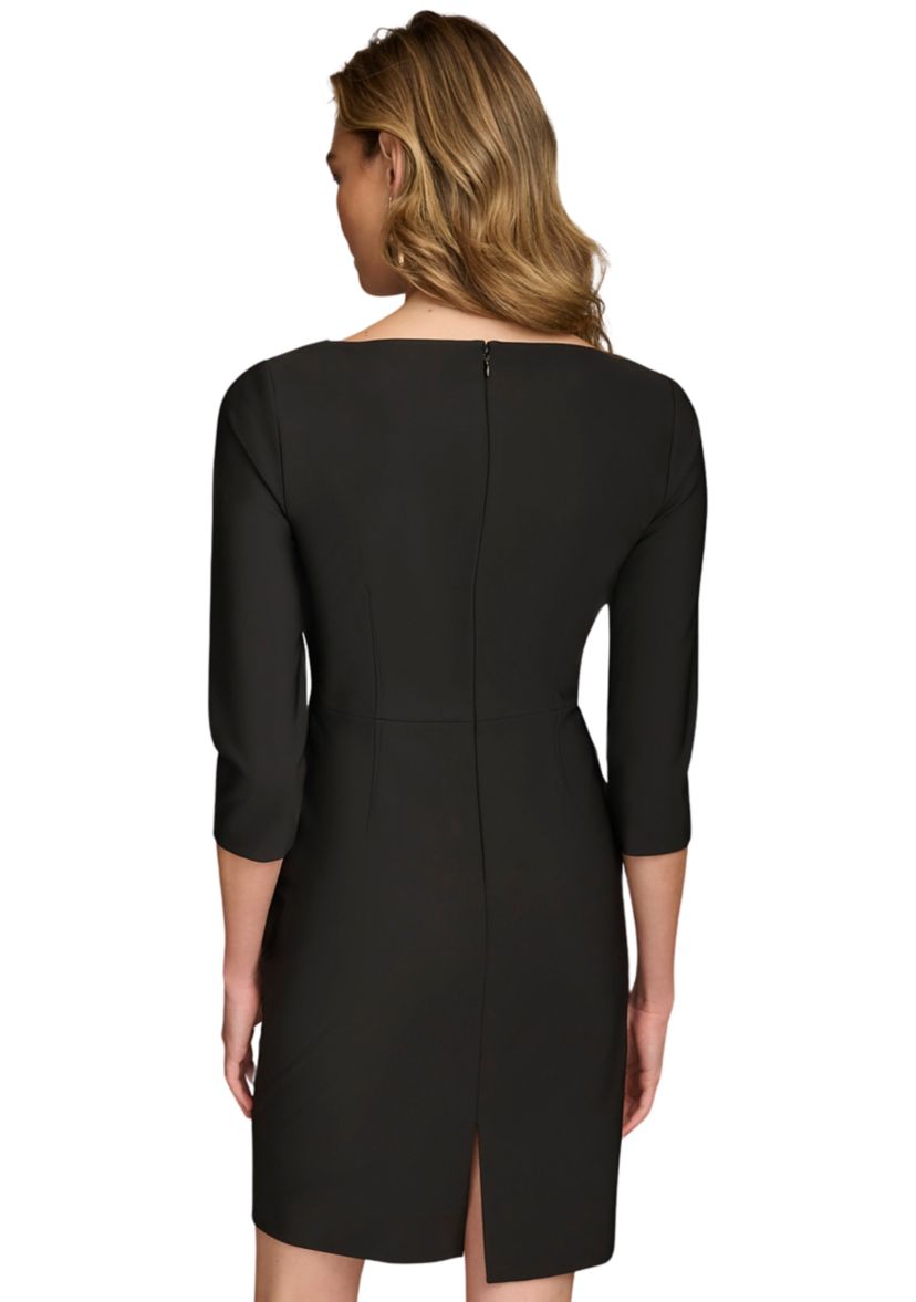 Womens Asymmetric Neck Solid Sheath Dress