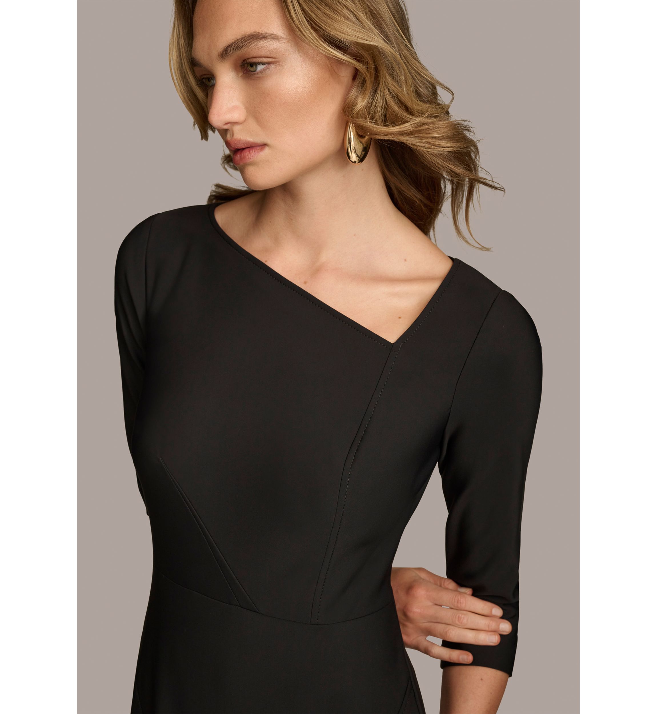 Womens Asymmetric Neck Solid Sheath Dress