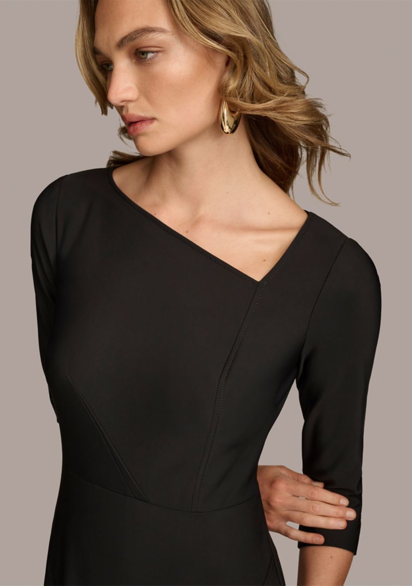 Womens Asymmetric Neck Solid Sheath Dress