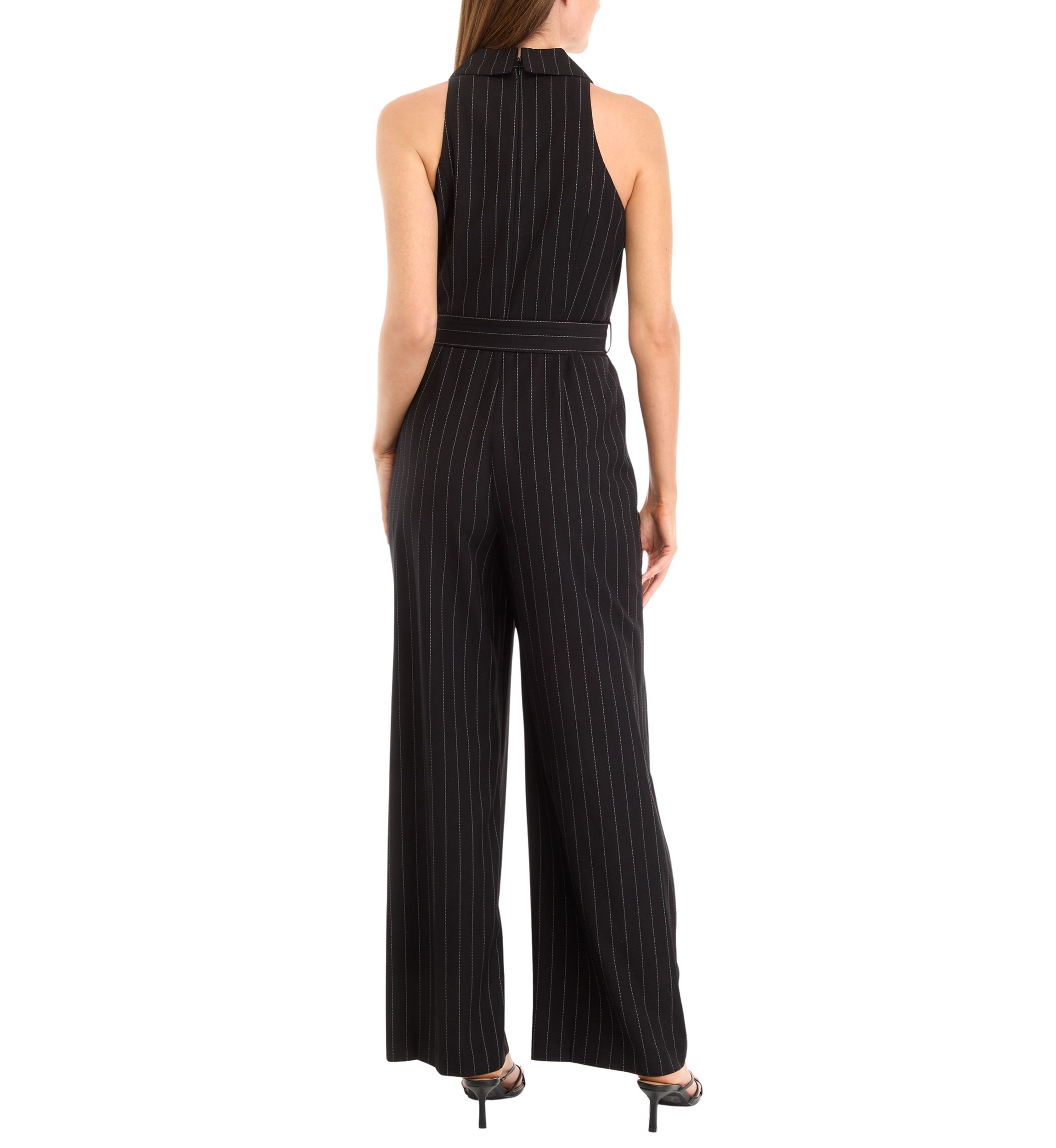 Womens Sleeveless Collared Striped Jumpsuit 