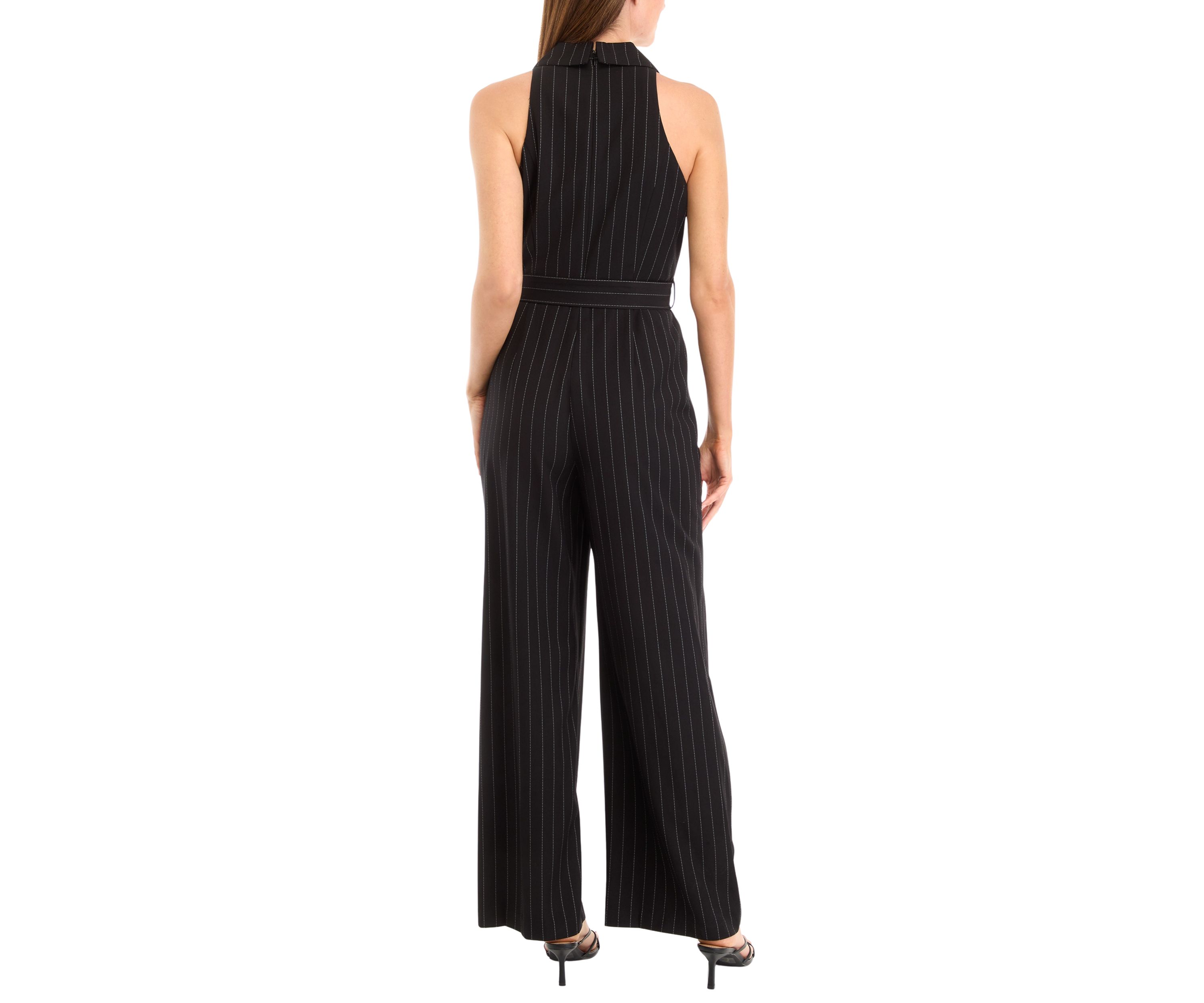 Womens Sleeveless Collared Striped Jumpsuit 