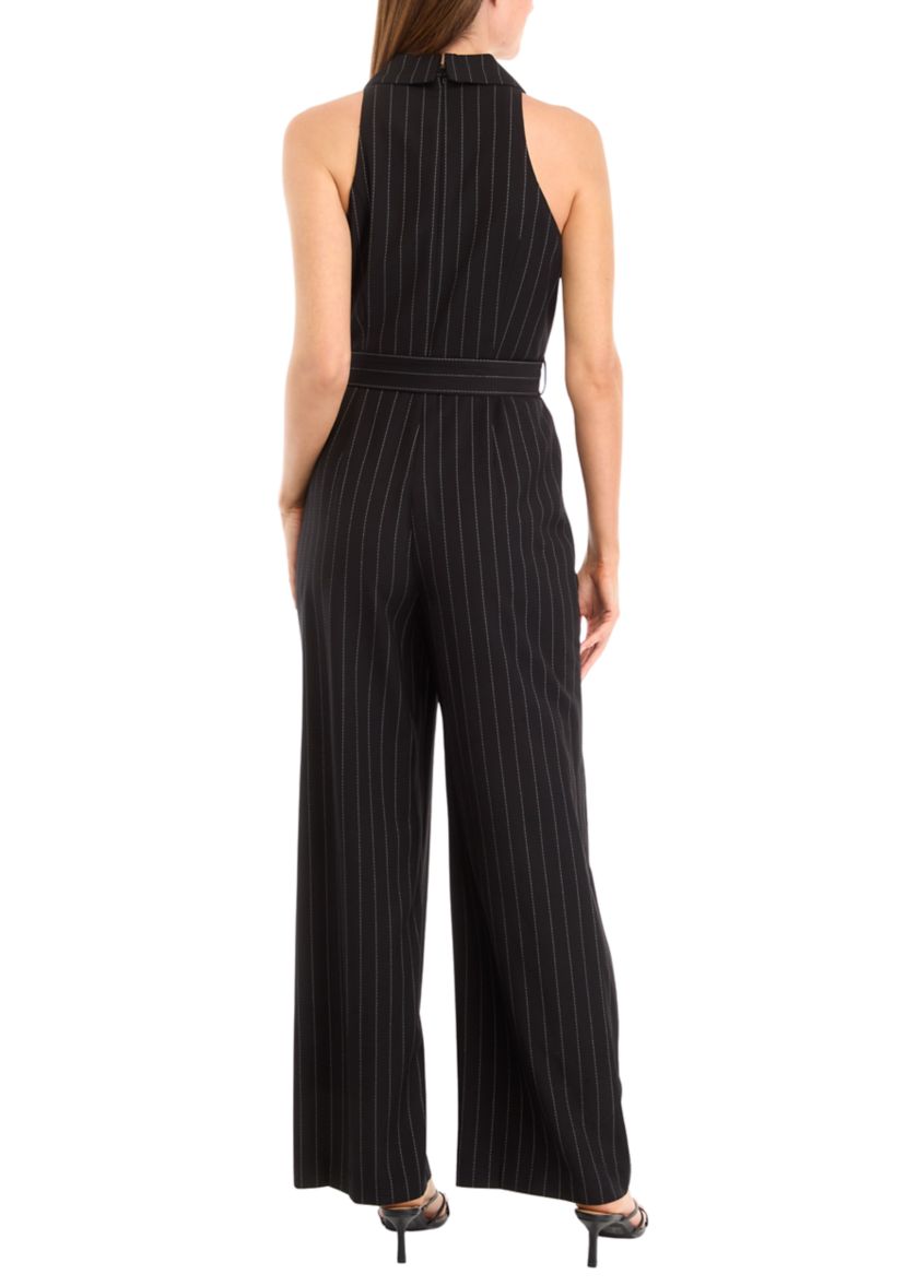 Womens Sleeveless Collared Striped Jumpsuit 