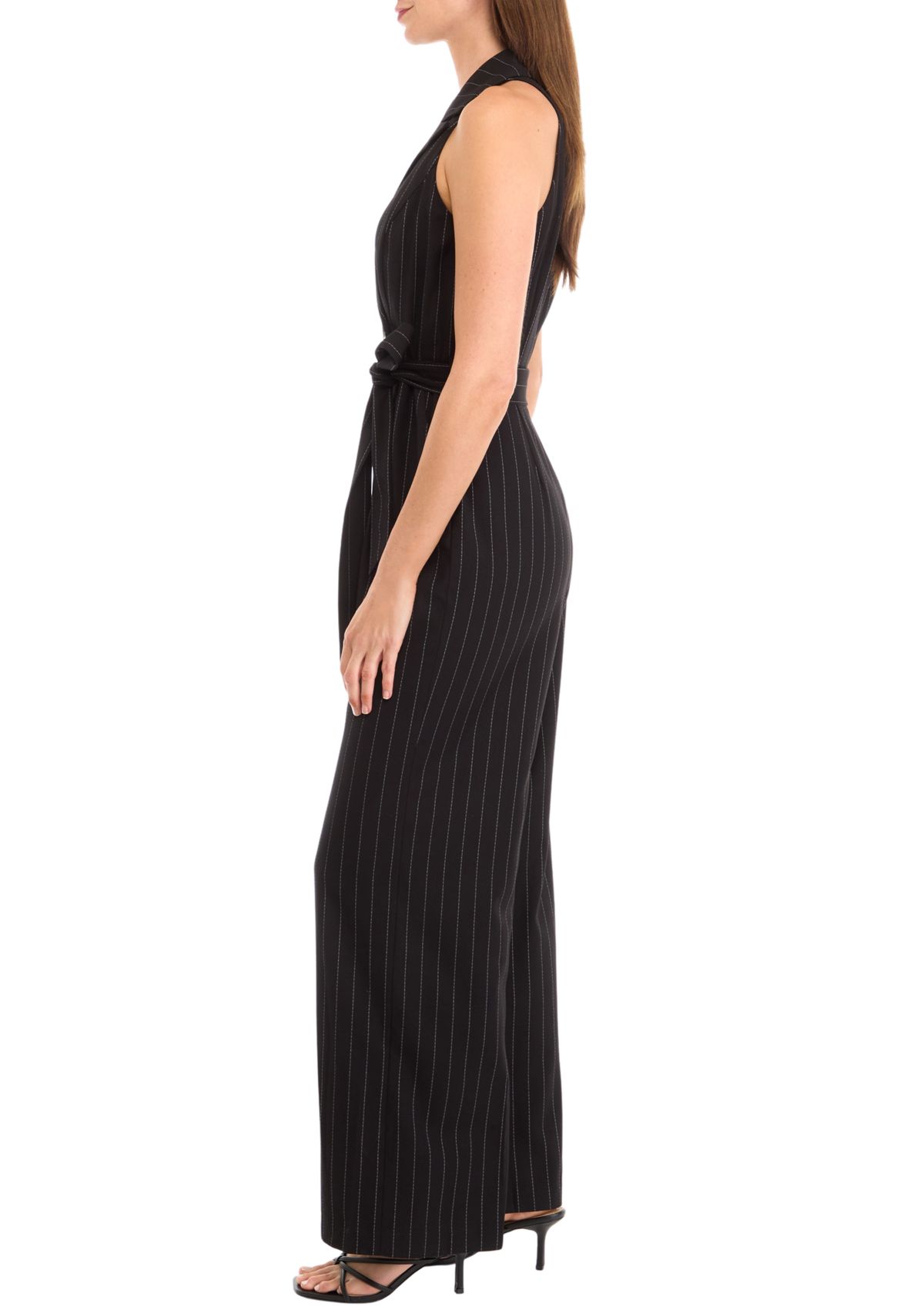 Womens Sleeveless Collared Striped Jumpsuit 