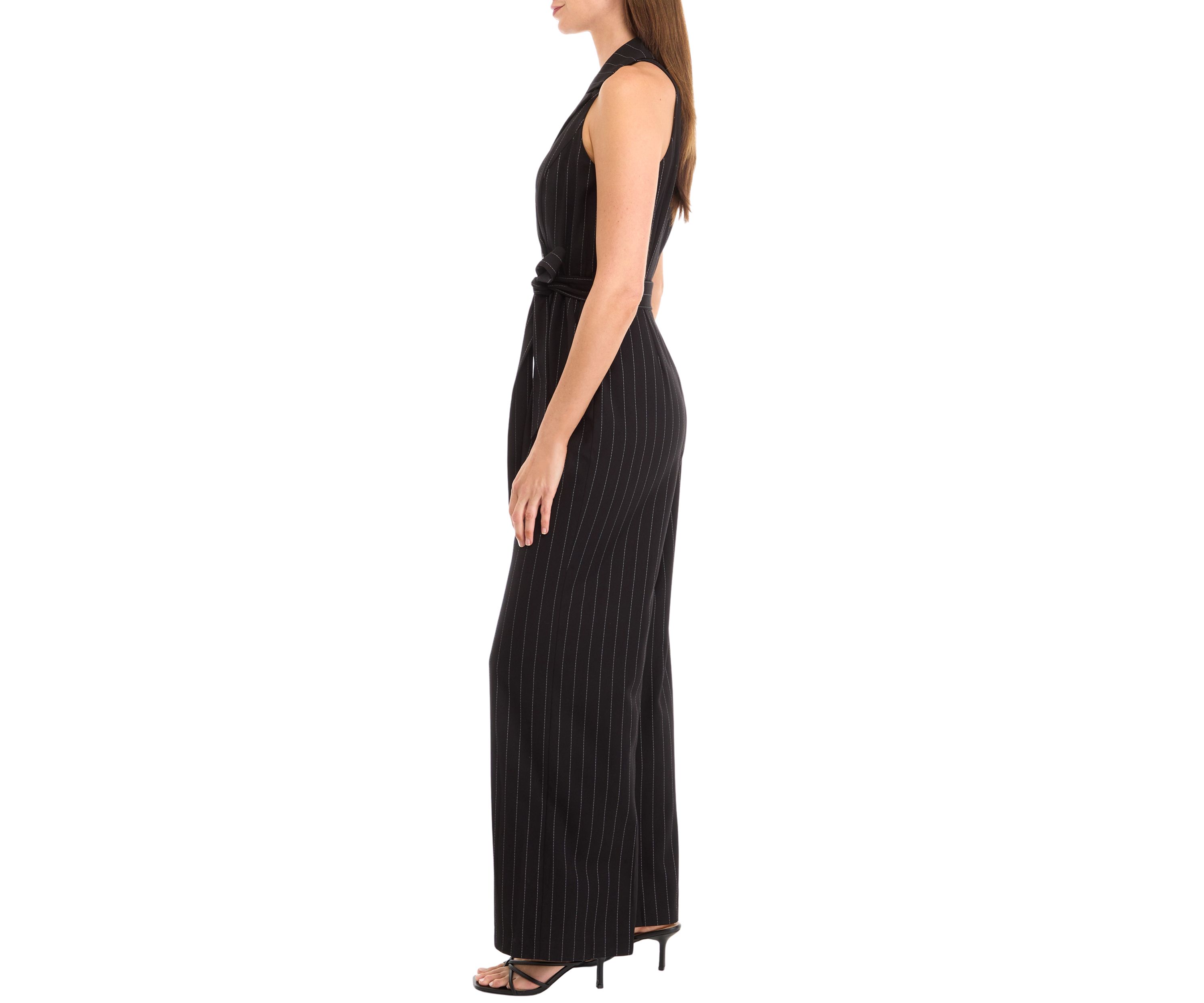 Womens Sleeveless Collared Striped Jumpsuit 