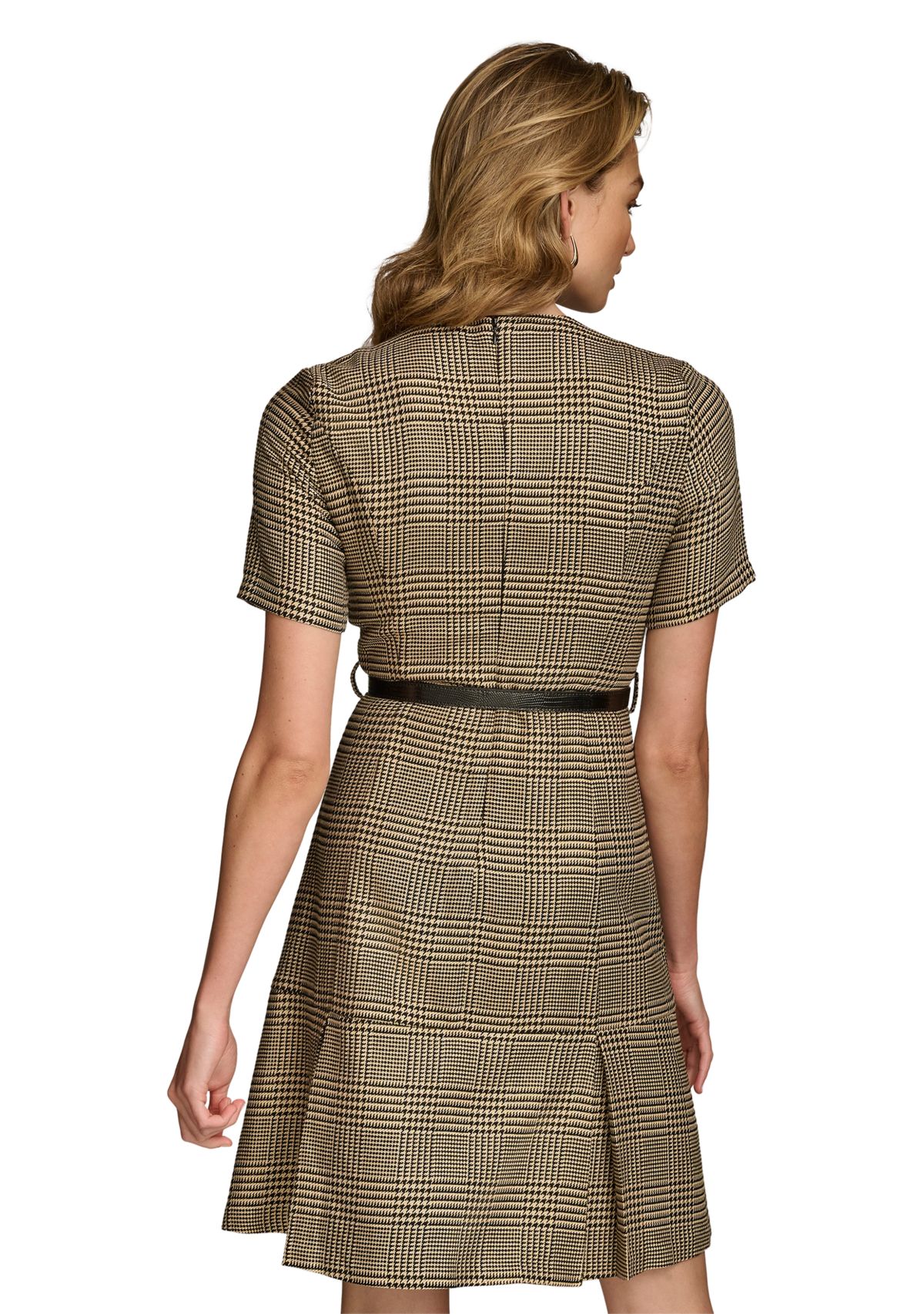 Womens Solid Belted Fit and Flare Dress