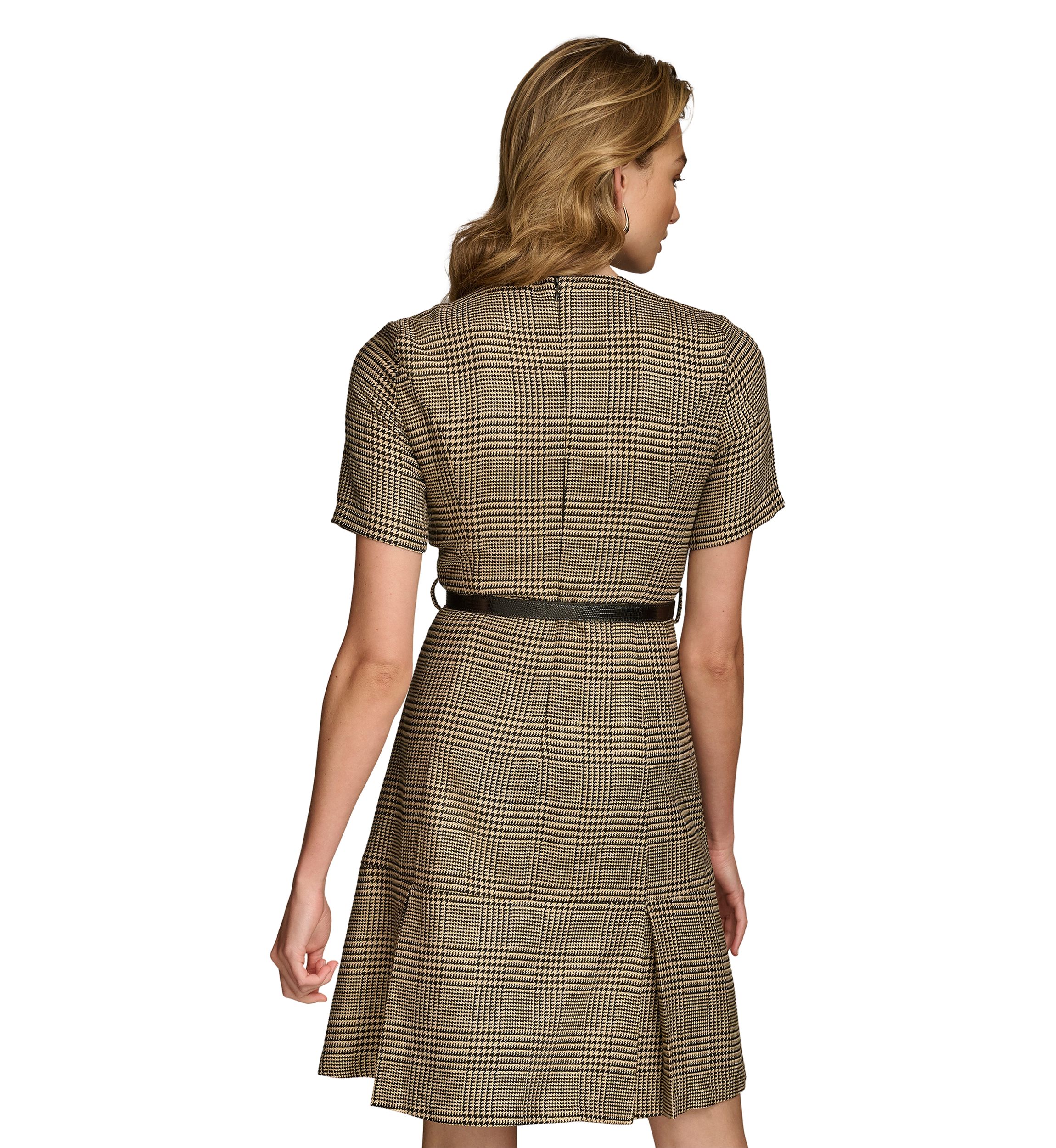 Womens Solid Belted Fit and Flare Dress