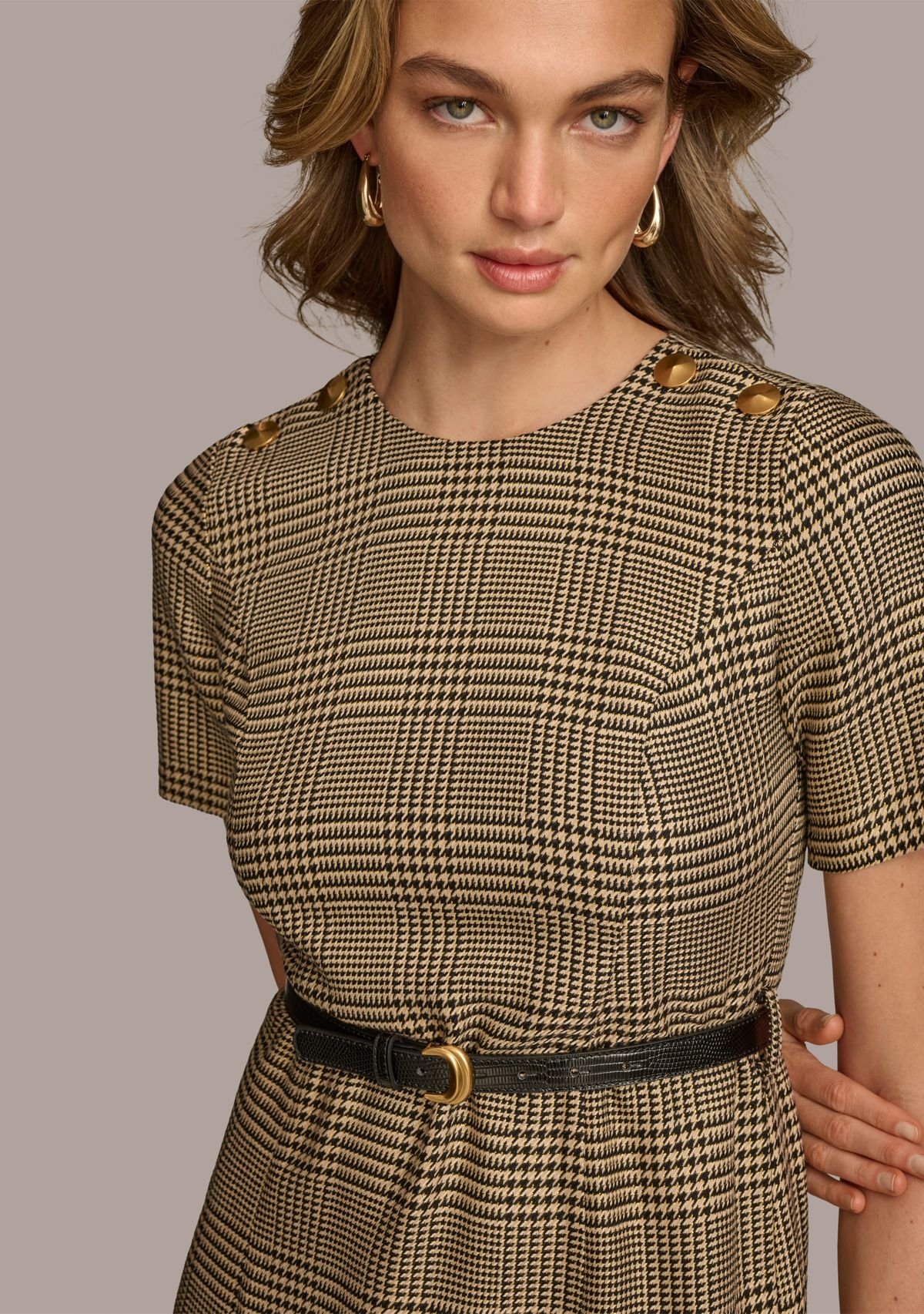 Womens Solid Belted Fit and Flare Dress