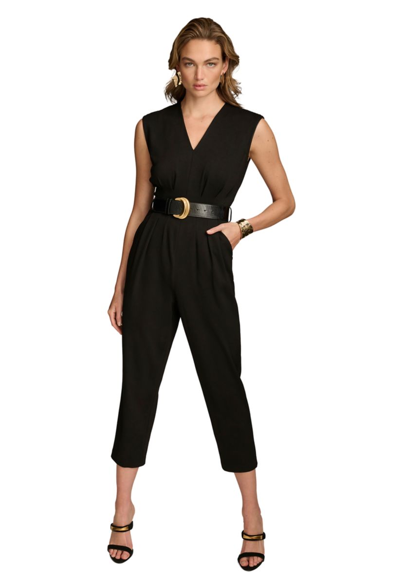 Womens Sleeveless V-Neck Solid Jumpsuit 