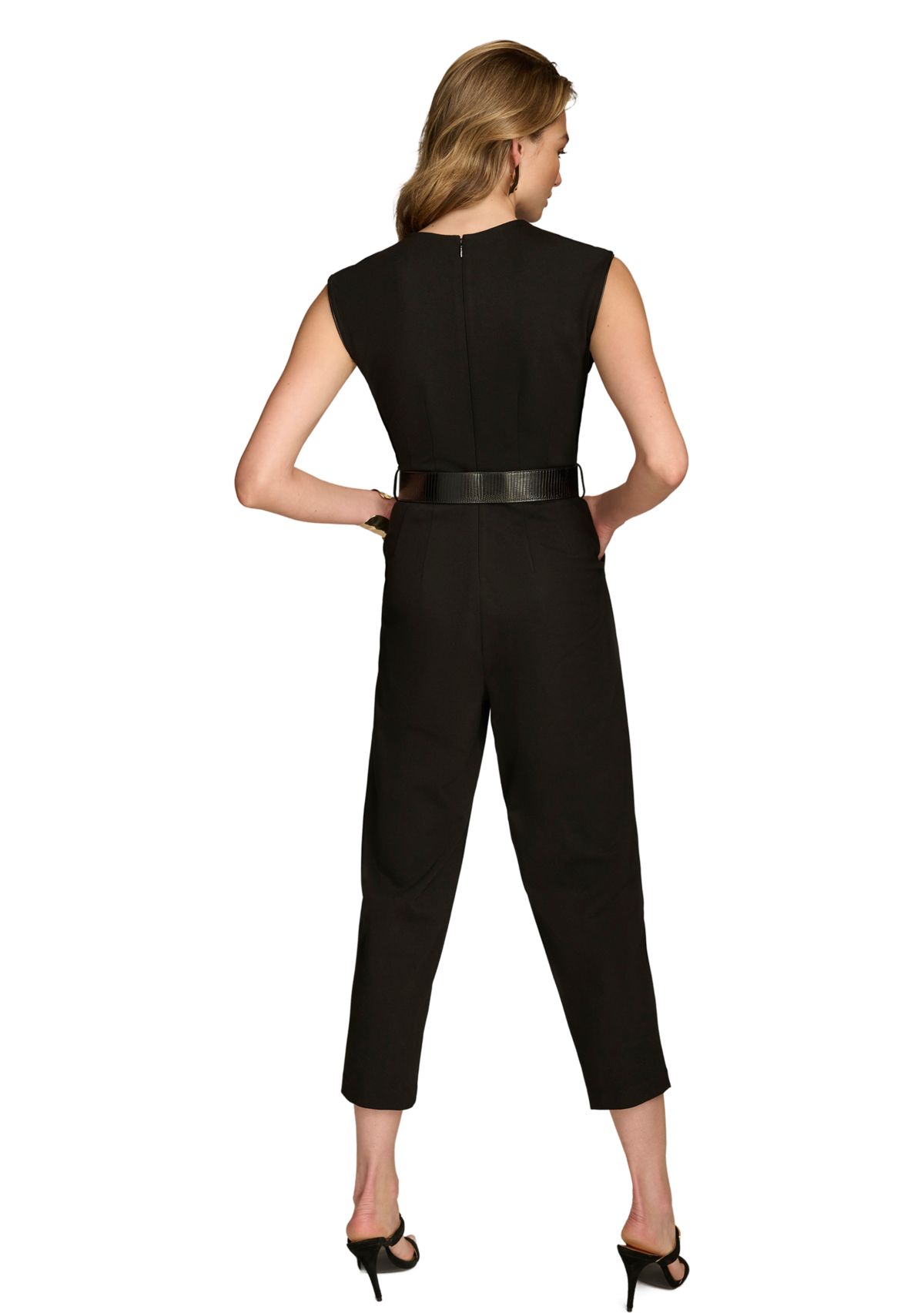 Womens Sleeveless V-Neck Solid Jumpsuit 